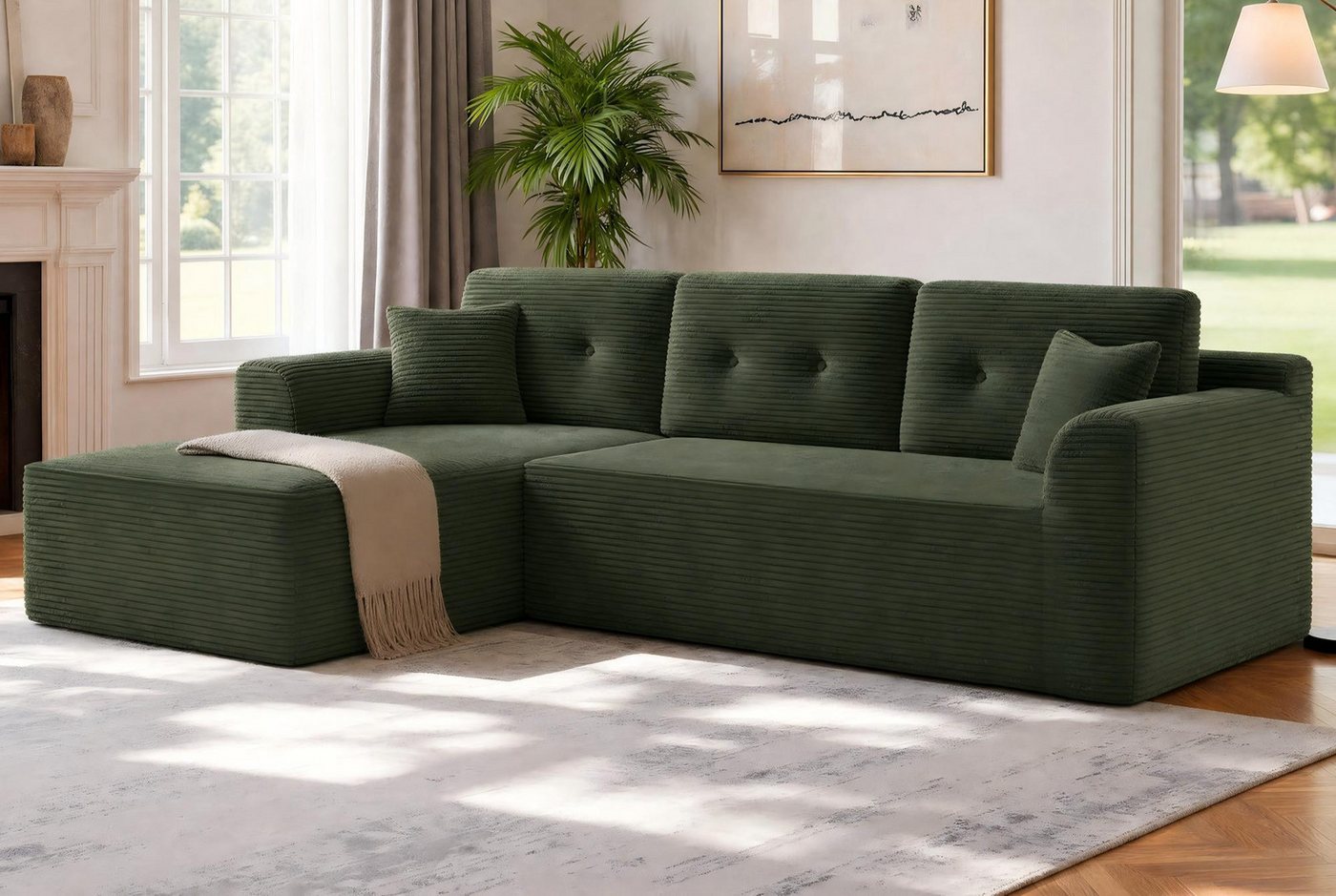 VASAGLE Ecksofa Schlafsofa, keine Montage erforderlich, für Wohnzimmer, Gästezimmer, modulares Sofa 244 cm breit, mit großer Chaiselongue links
