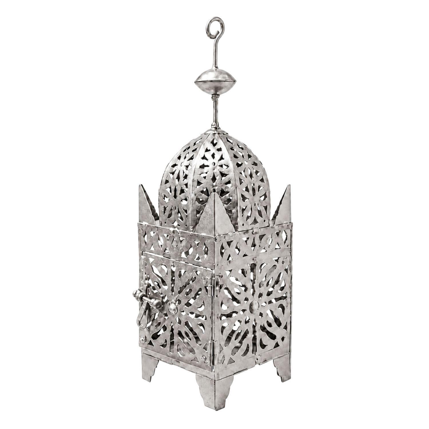 Marrakesch Orient & Mediterran Interior Kerzenlaterne Marokkanische Gartenlaterne Frane Laterne aus Metall in Silber 42 cm (1 St), Handarbeit