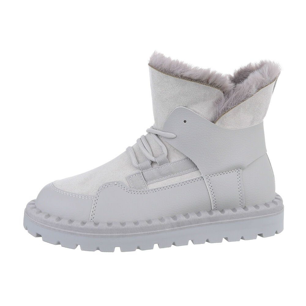 Ital-Design Damen Snowboots Freizeit Snowboots Flach Schnürstiefeletten in Grau