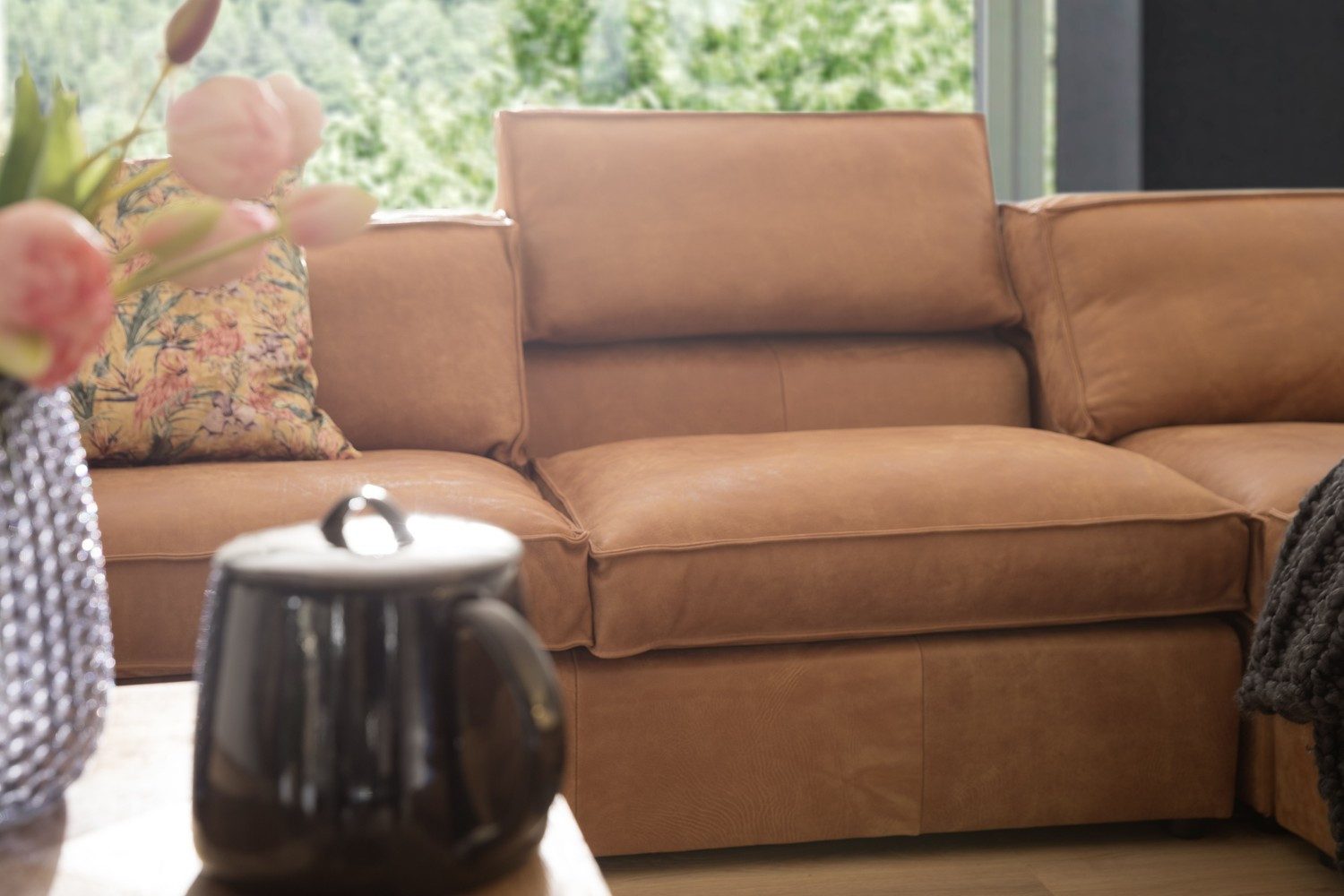 Natur24 Sofa Vinchi Sofa Eckgarnitur Leder Cognac 440x70/84x350