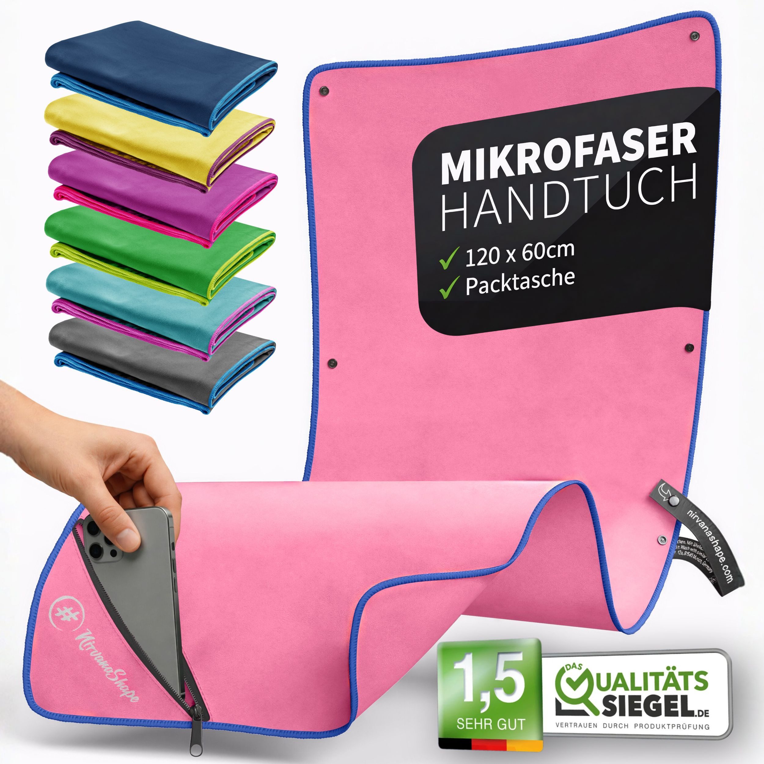 NirvanaShape Sporthandtuch Mikrofaser Handtuch, Microfaser Handtücher als Reisehandtuch, (Set), Microfaser Handtuch als Strandtuch oder Fitneesshandtuch