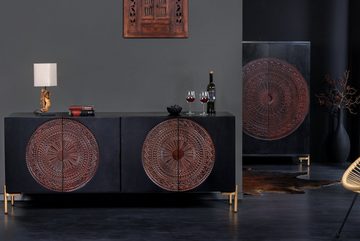 riess-ambiente Sideboard MANDALA 160cm schwarz / gold (Einzelartikel, 1 St), Massivholz · Metall · Kommode · 3D Schnitzereien · Wohnzimmer
