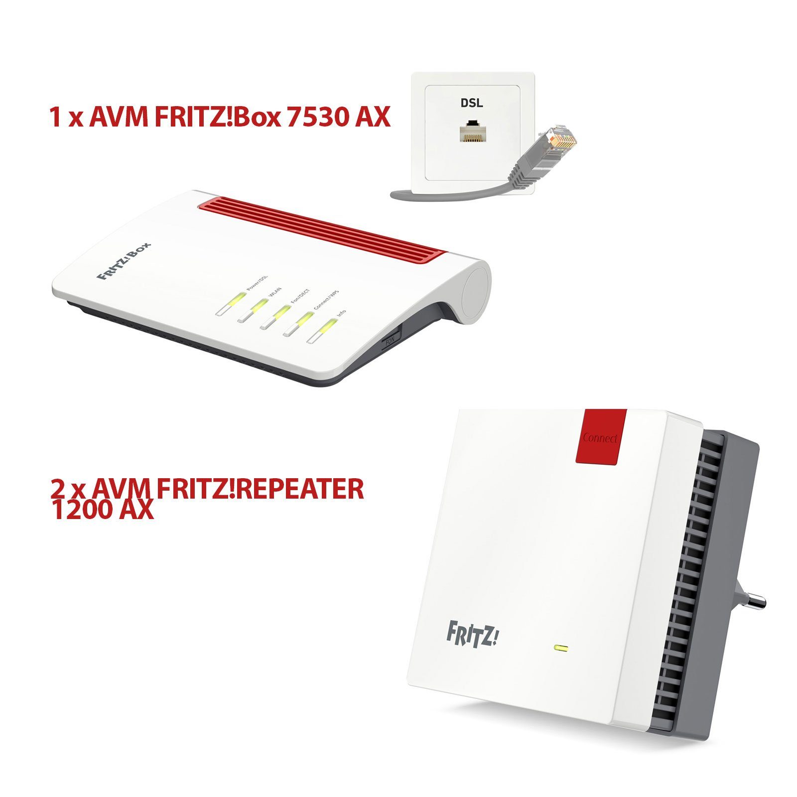 AVM »FRITZ!Box 7530 AX und FRITZ!1200 AX Repeater« WLANRouter, WiFi 6, WLAN AX, 2,4 GHzBand