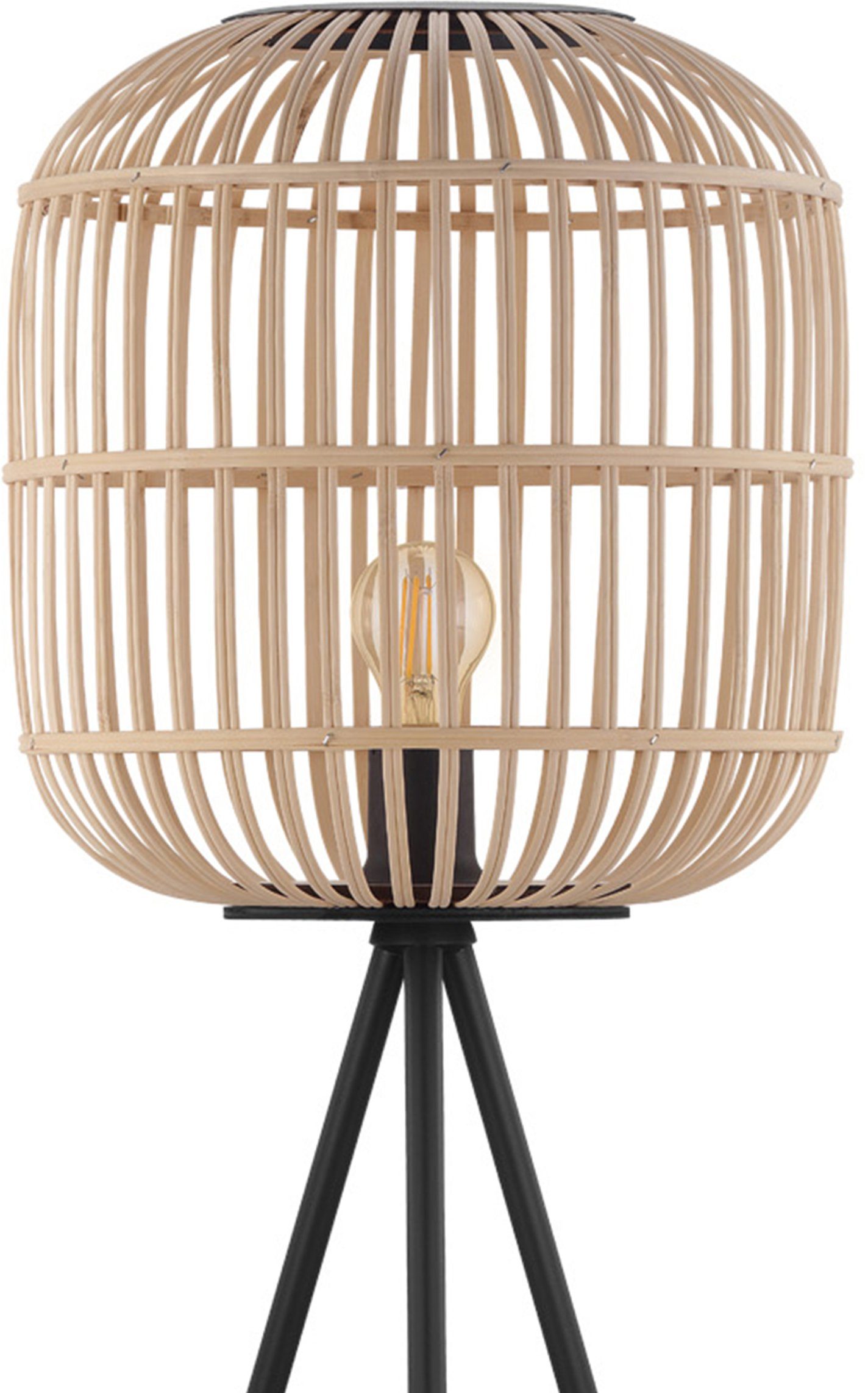 EGLO Stehlampe BORDESLEY Stehlampe, Vintage, Stahl und Holz, E27, Wohnzimmerlampe, Ein-/Ausschalter, ohne Leuchtmittel, Flur, Wohnzimmerlampe, H139 x Ø35 cm, schwarz, natur, 1X28W exkl.