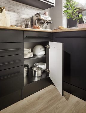 freiraum Küche Jazz, L-Küchenzeile ohne Elektrogeräte in Schwarz - 320x200x60 cm (B/H/T)