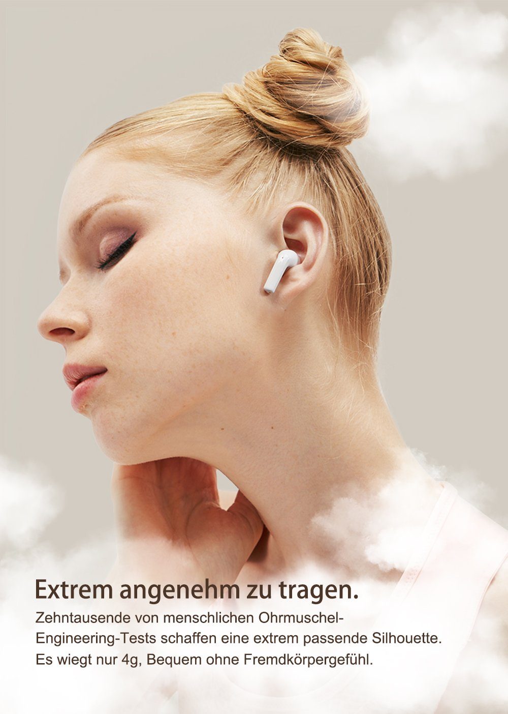 Kopfhörer Dolby Kopfhörer Kabellos True Mit TWS 5.3 Noise Cancelling Wireless) In-Ear-Kopfhörer Atmos, SANAG (ANC), Weiß Bluetooth Bluetooth (Active Version,