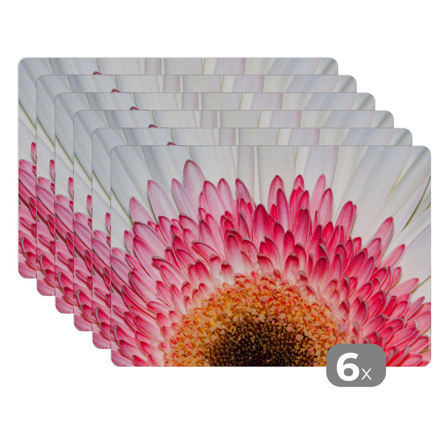 Platzset, Blumen - Platzmatte, Gerbera, - Platzdecken, Platzset, Schmutzabweisend Tischmatten, MuchoWow, (6-St), Rosa