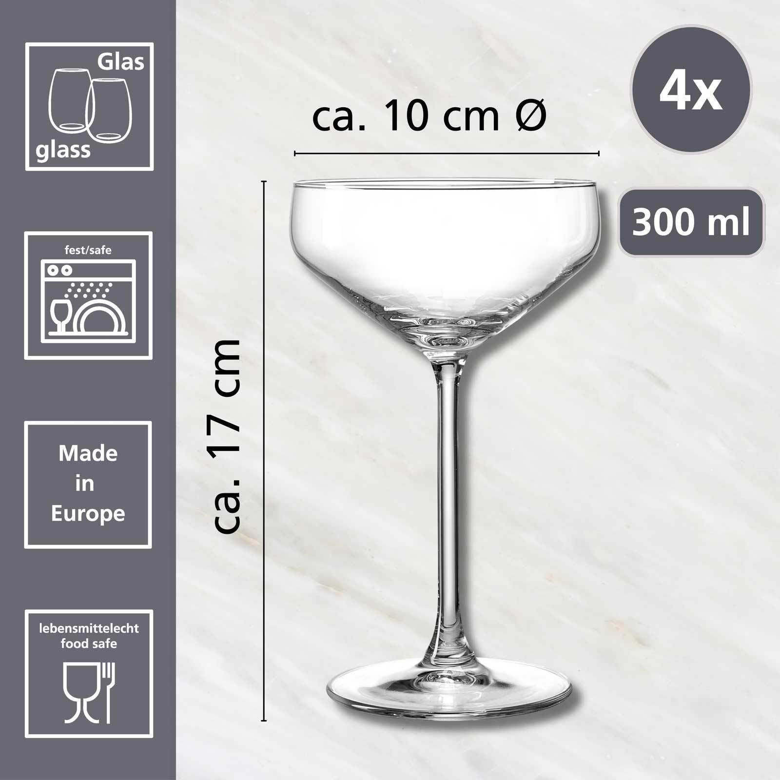 Ritzenhoff & Breker Champagnerglas Rumba Champagnerschalen 300 ml 4er Set, 4-tlg., Glas
