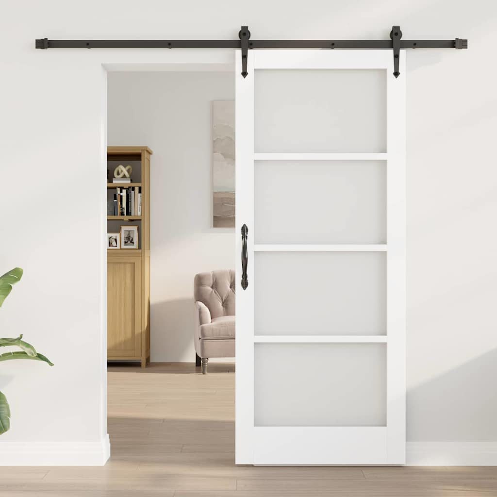 furnicato Schiebetür ORKDAL Massivholz Glas 83 x 202 cm Weiß, Leise gleitende Glasschiebetür mit Hardware-Set für deinen Flur