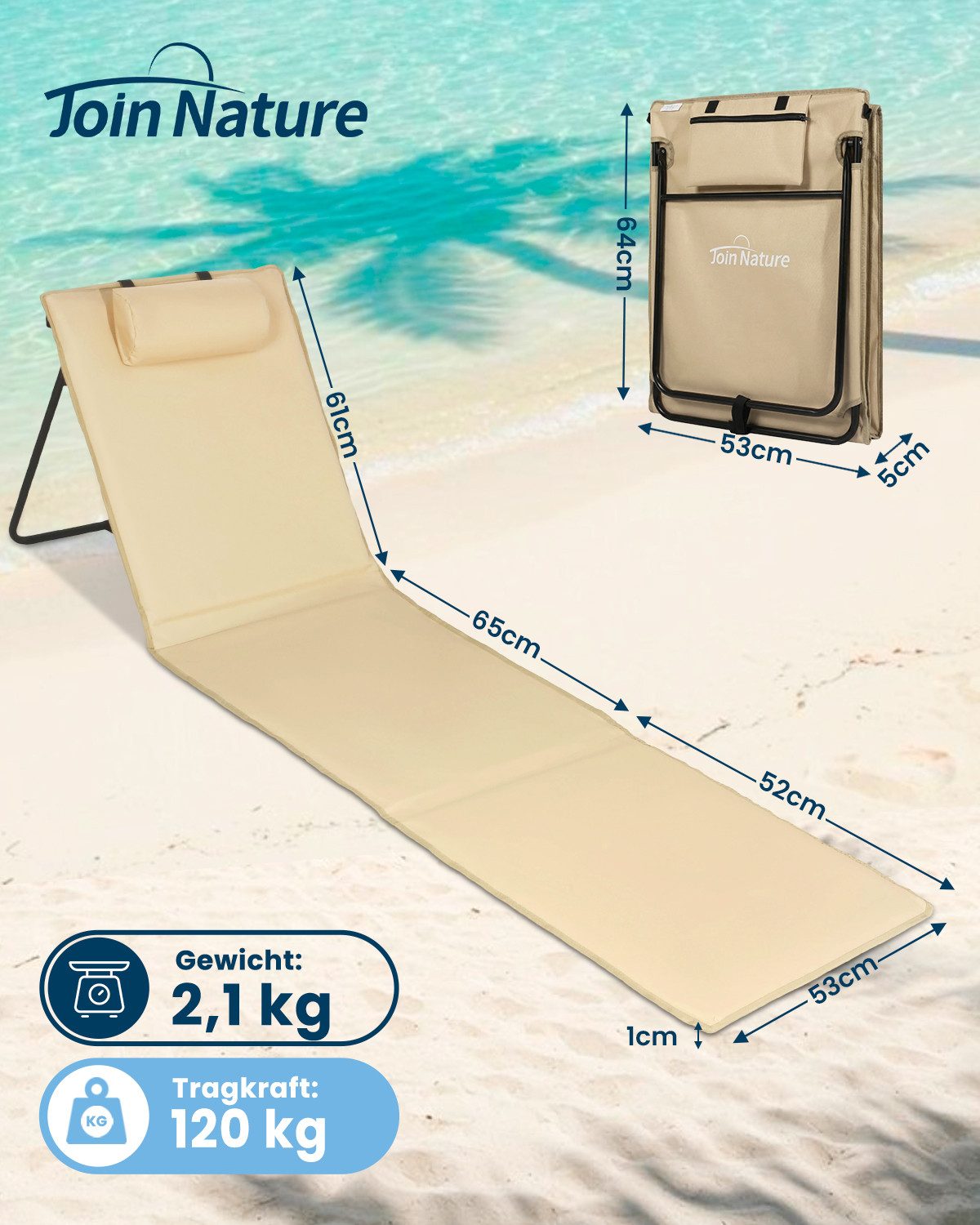 HOMECALL Strandtuch Strandmatte Liegestuhl Strandliege klappbar leicht, (61 cm, 1-St), Schnell Trocknet verstellbarer