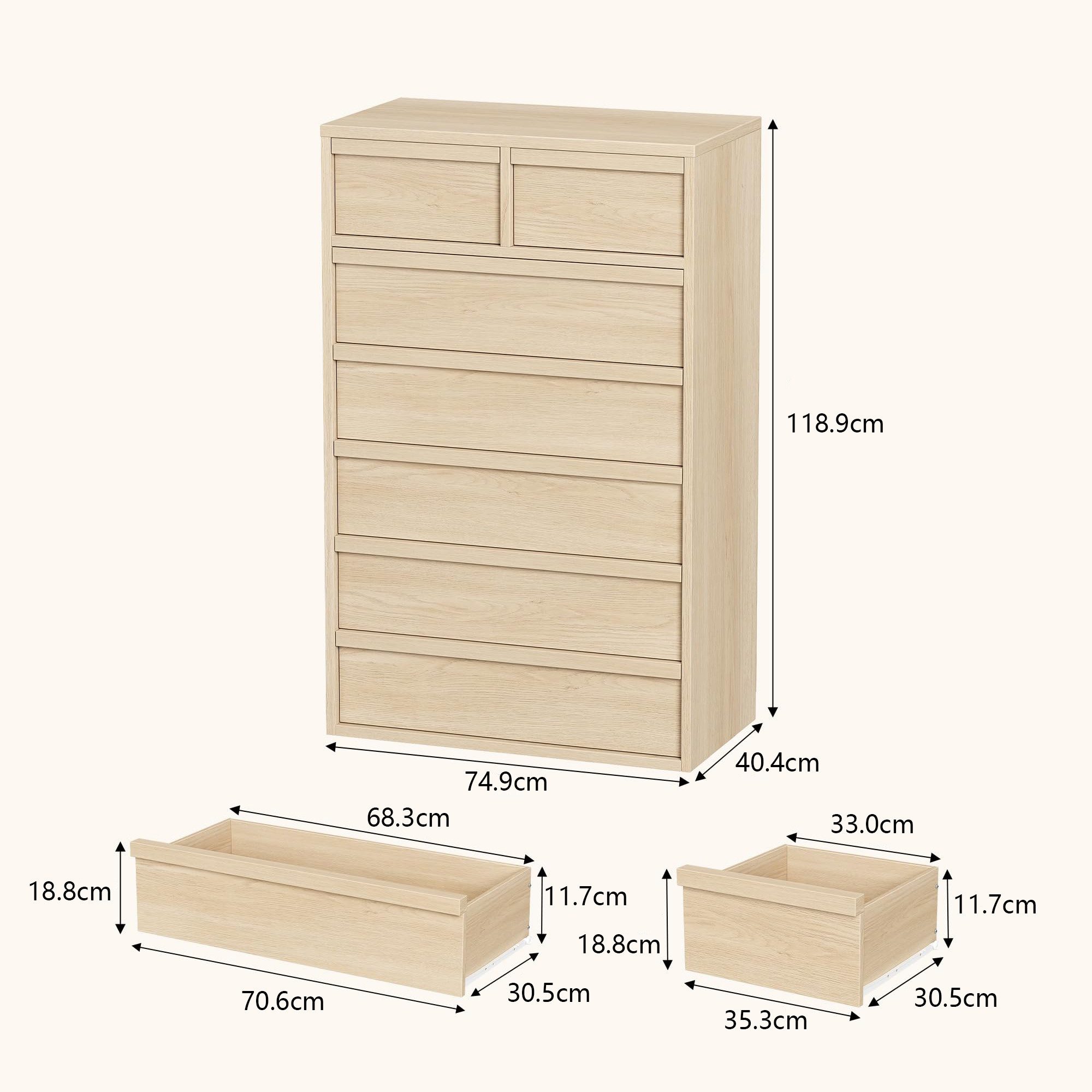 GarveeMore Kommode Stilvoll Highboard Schubkastenkommode Hochkommode Kombikommode, 5/7 Schubladen großem Stauraum, moderner Kommoden-Organizer-Sideboard