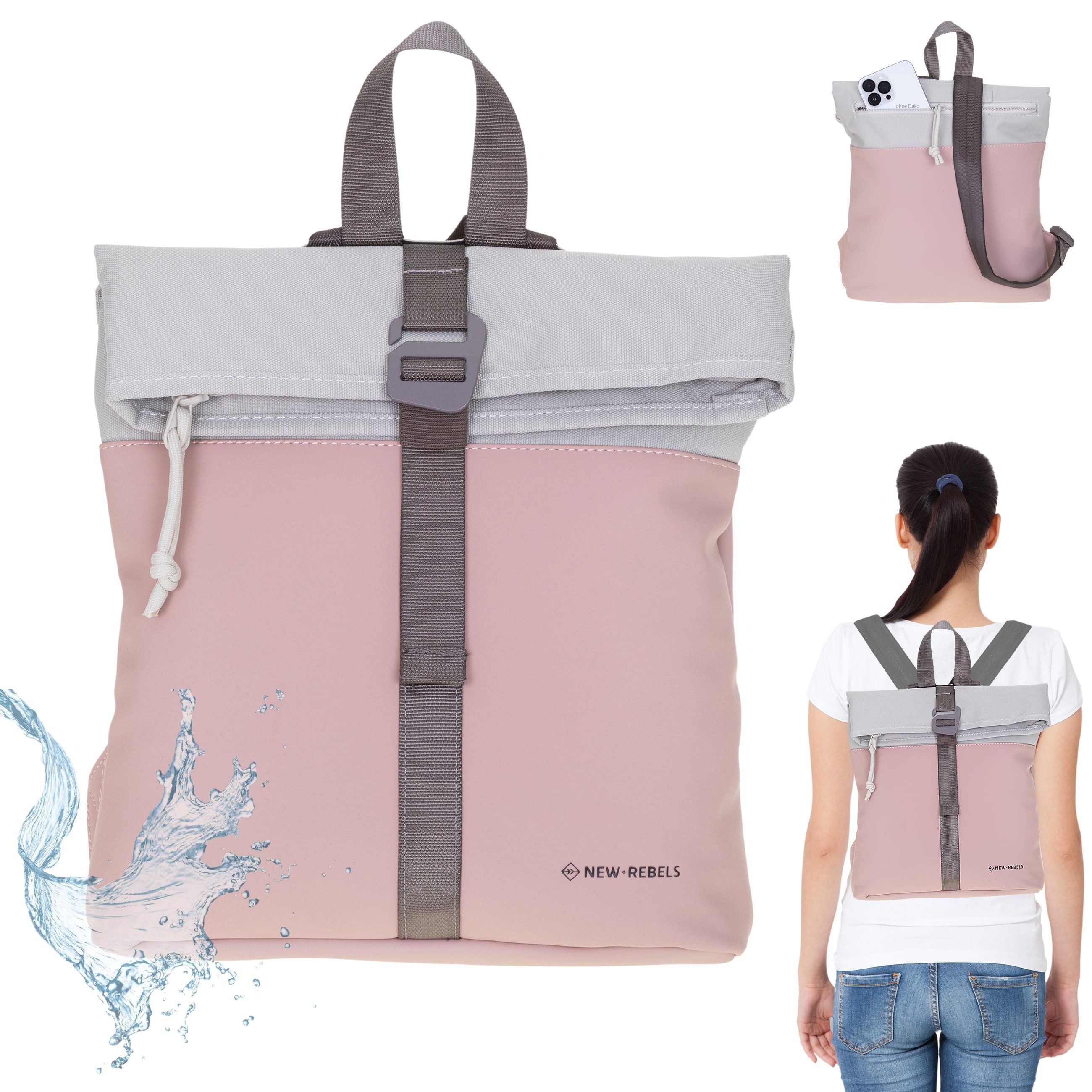 NEW REBELS Freizeitrucksack Damen klein Rucksack Handtasche Tasche, Reise Freizeit Bag wasserabweisend aus Plane + bagboom Etui