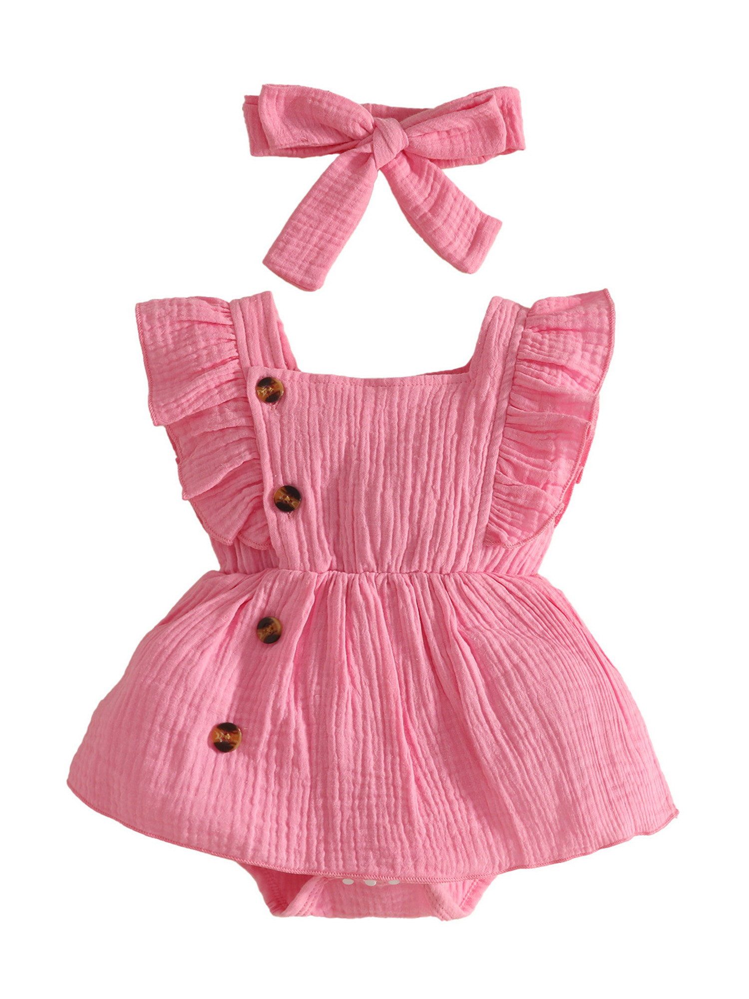 Strampler Babykleidung für Mädchen, ärmelloser strampler mit Rüschen, Stirnband