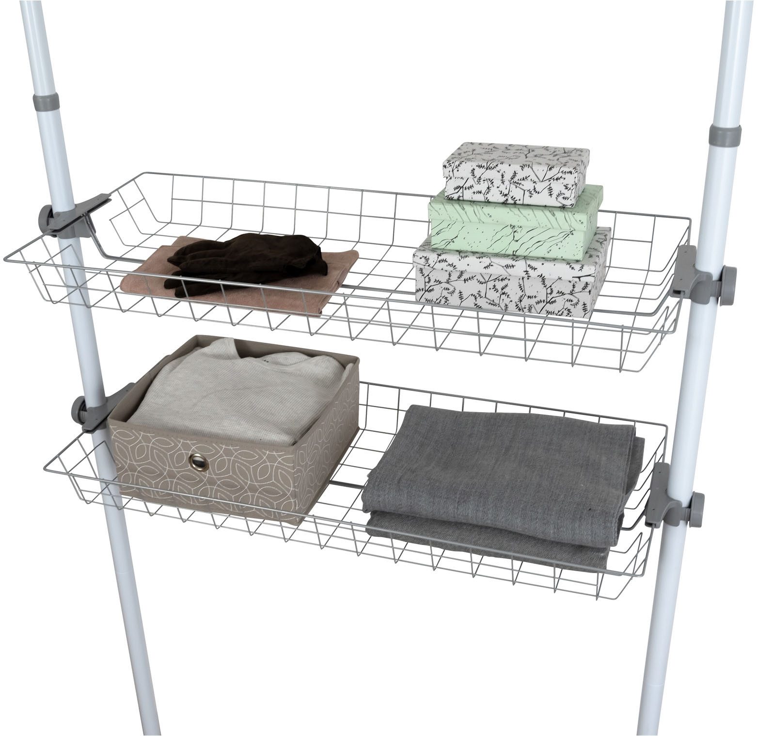 WENKO Organizer Modell Herkules (Set, 2 St), Drahtkörbe aus Stahl, Erweiterung zum Teleskop-System Herkules