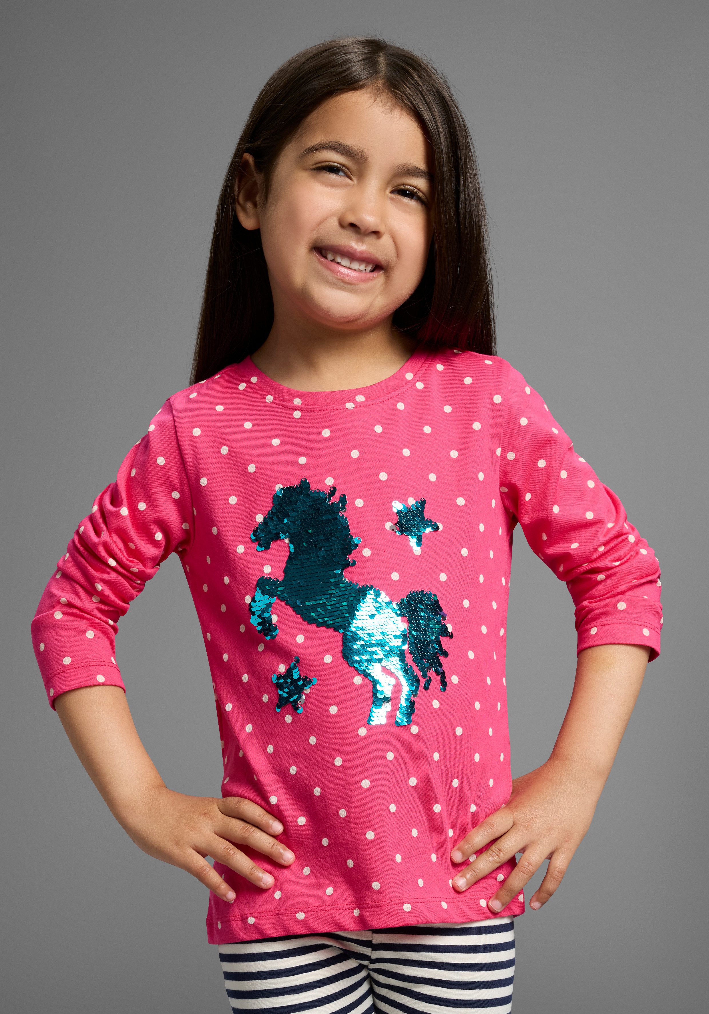 KIDSWORLD Langarmshirt für kleine Mädchen Langarm, Basic-Passform, bedruckt, Rundhalsausschnitt