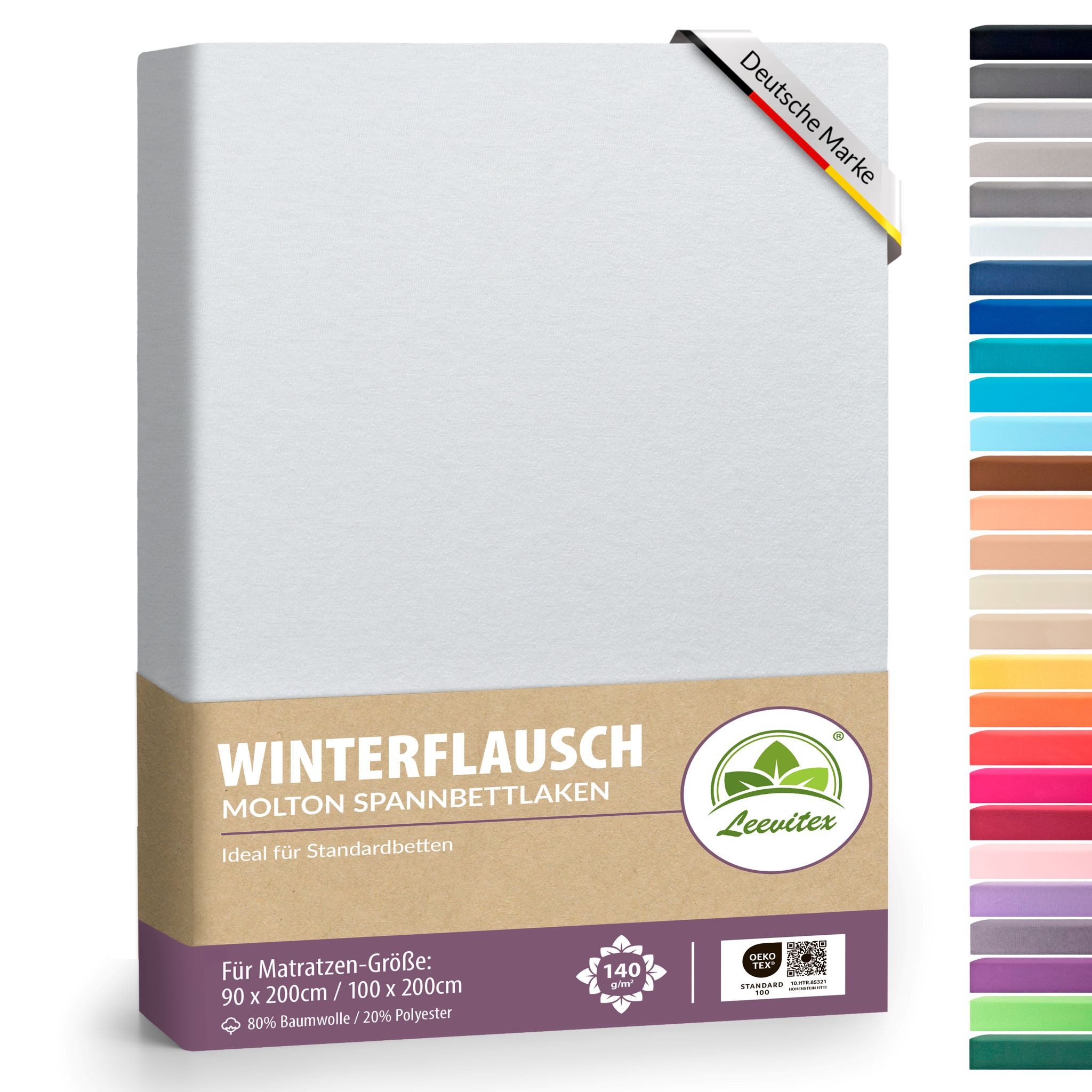 leevitex® Spannbettlaken für kalte Nächte – angenehm weich, passgenau, farbstark & pflegeleicht, Molton, Gummizug: rundum, (1 Stück), verschiedene Größen und Farben, 80% Baumwolle 20% Polyester, 25cm Steg