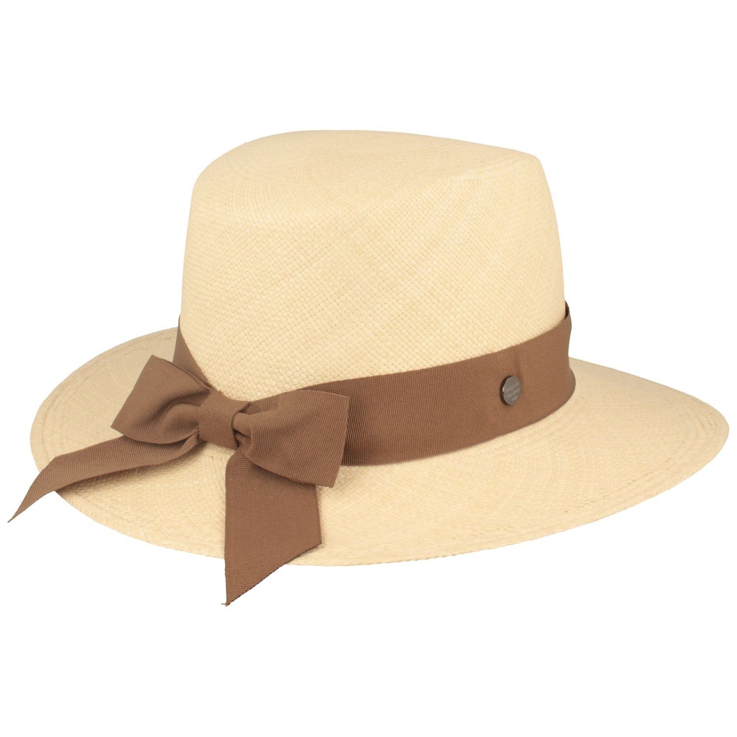modischer Bd mit original Breiter UV feiner beige Panama-Hut 21 Schleife natur/ hinten 50+ Strohhut