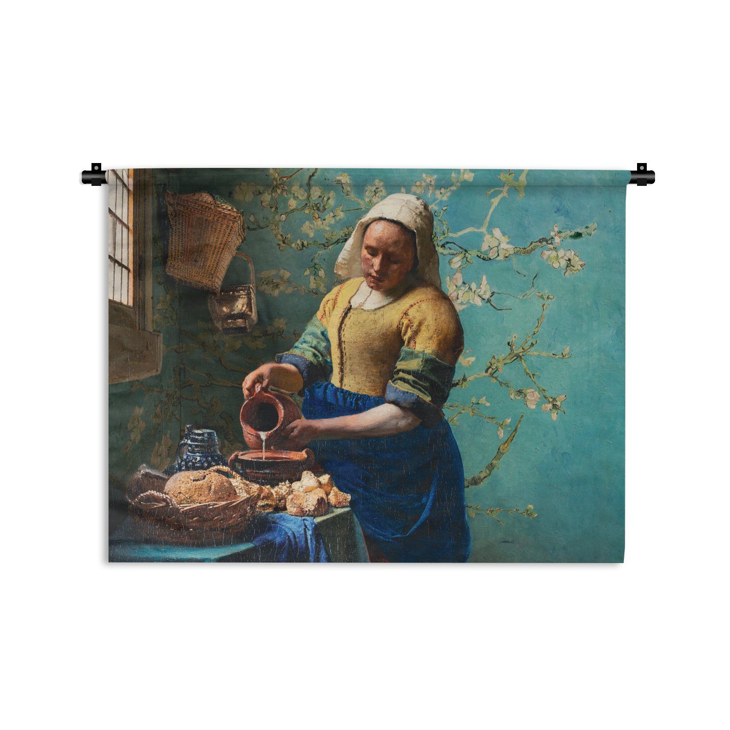 - Wanddeko Vermeer Alte, Kinderzimmer - Kleid, für Gemälde - Milchmädchen Wohnzimmer, Wanddekoobjekt Wandbehang, - Van - MuchoWow Mandelblüte Gogh Schlafzimmer,