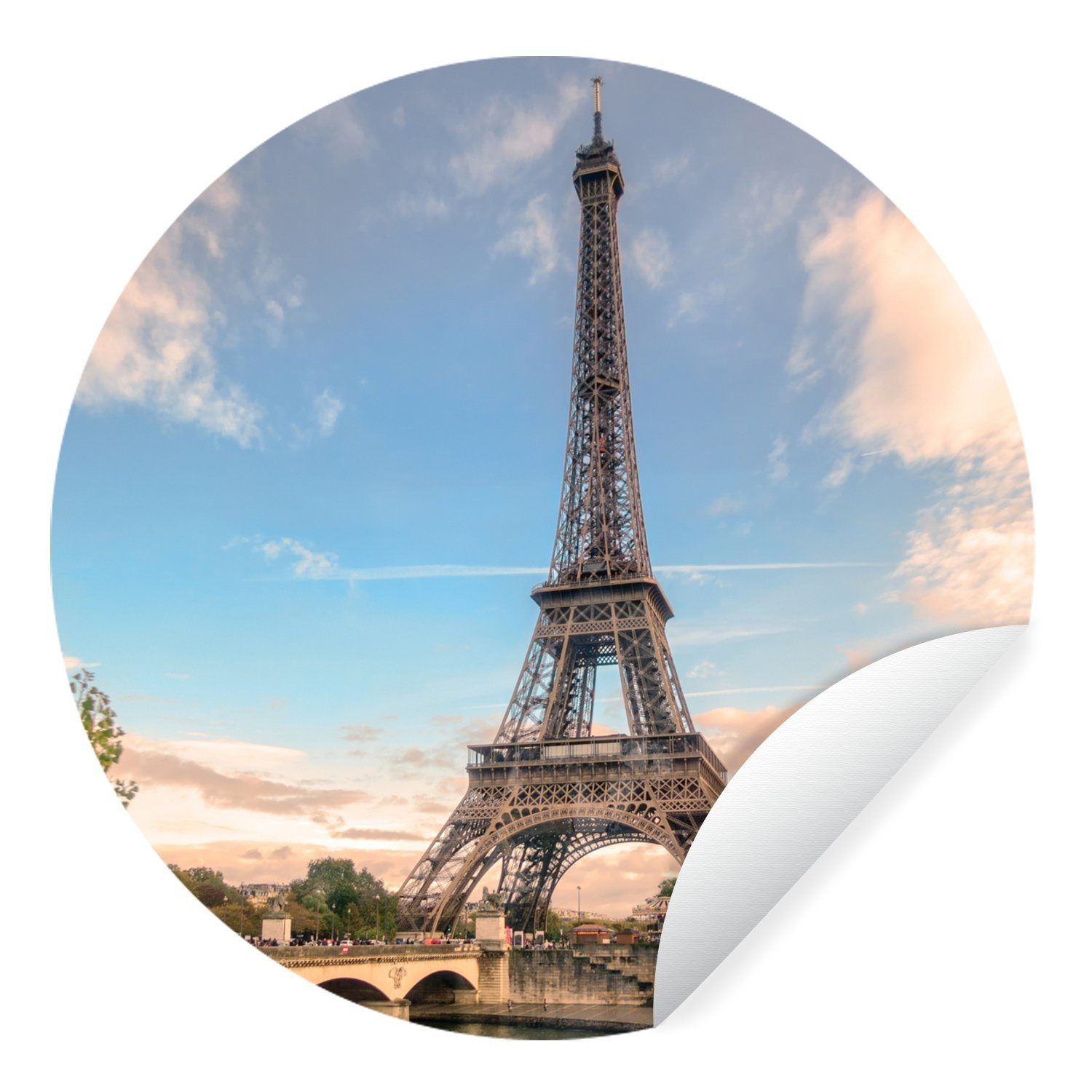 MuchoWow Wandsticker Der Eiffelturm von der Seine aus (1 St), Tapetenkreis für Kinderzimmer, Tapetenaufkleber, Rund, Wohnzimmer