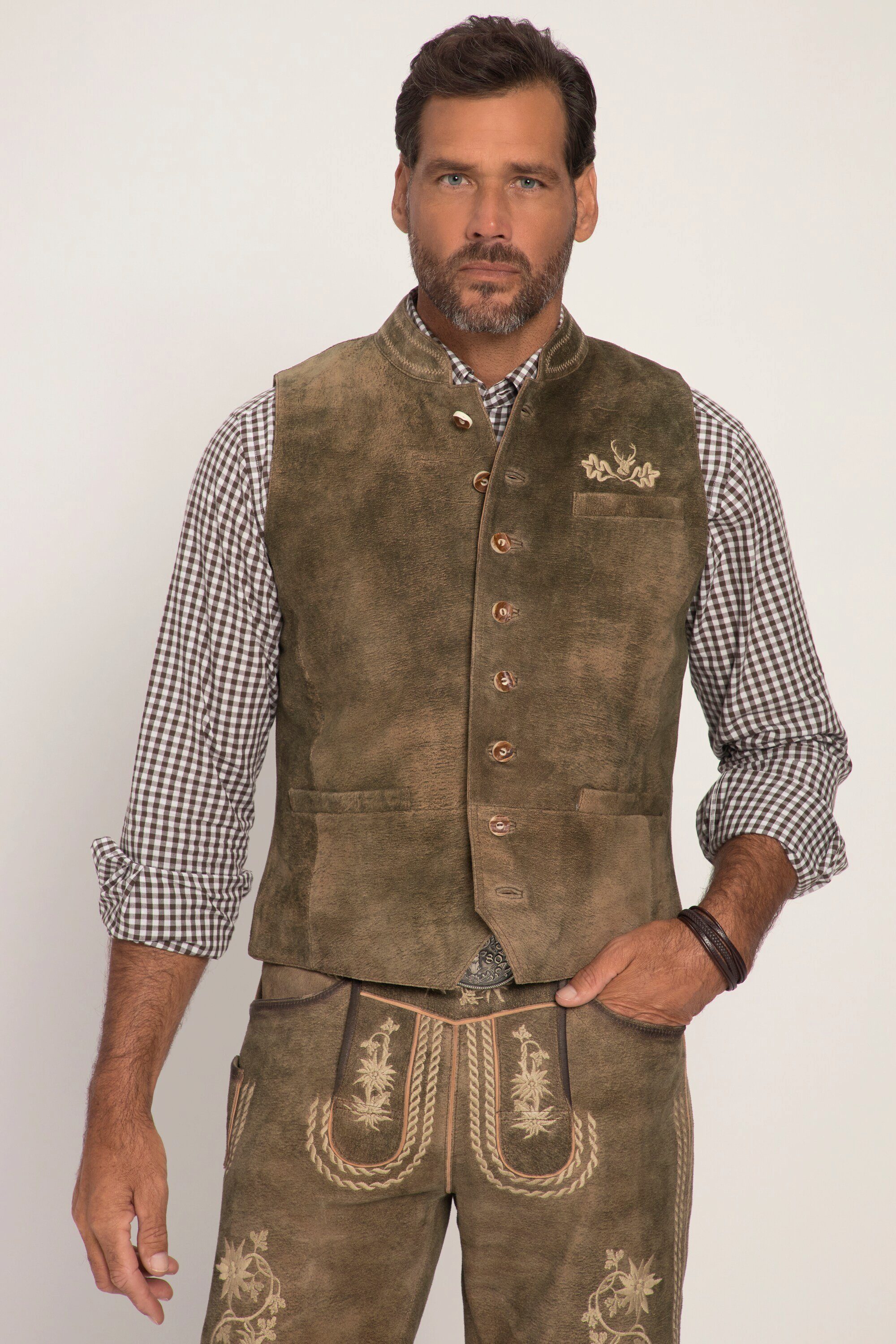 Steppweste JP1880 Weste Ziegen Veloursleder Tracht Stehkragen