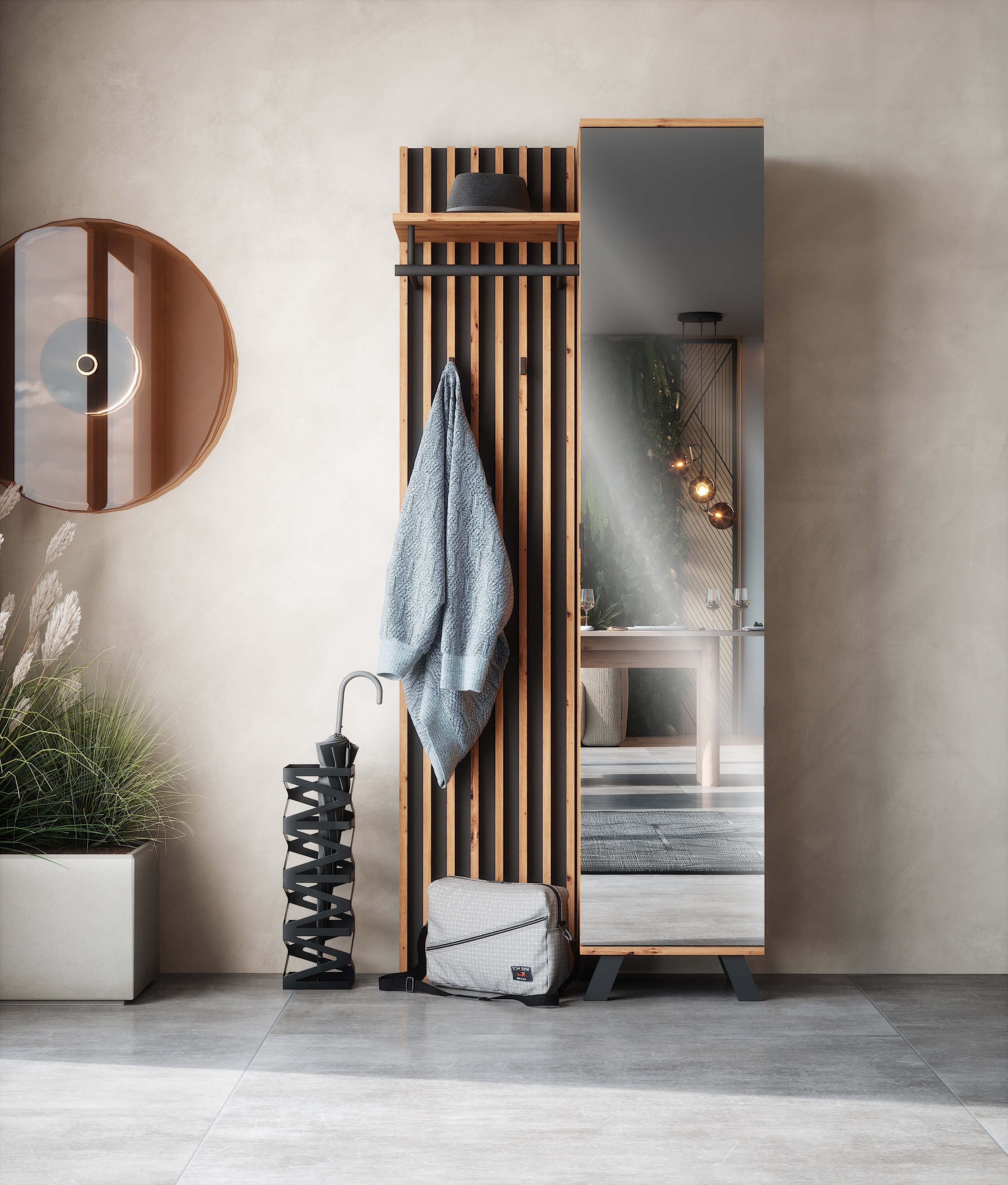 Newroom Kompaktgarderobe Barea Wildeiche Garderobe Schuhregal Flurgarderobe günstig online kaufen
