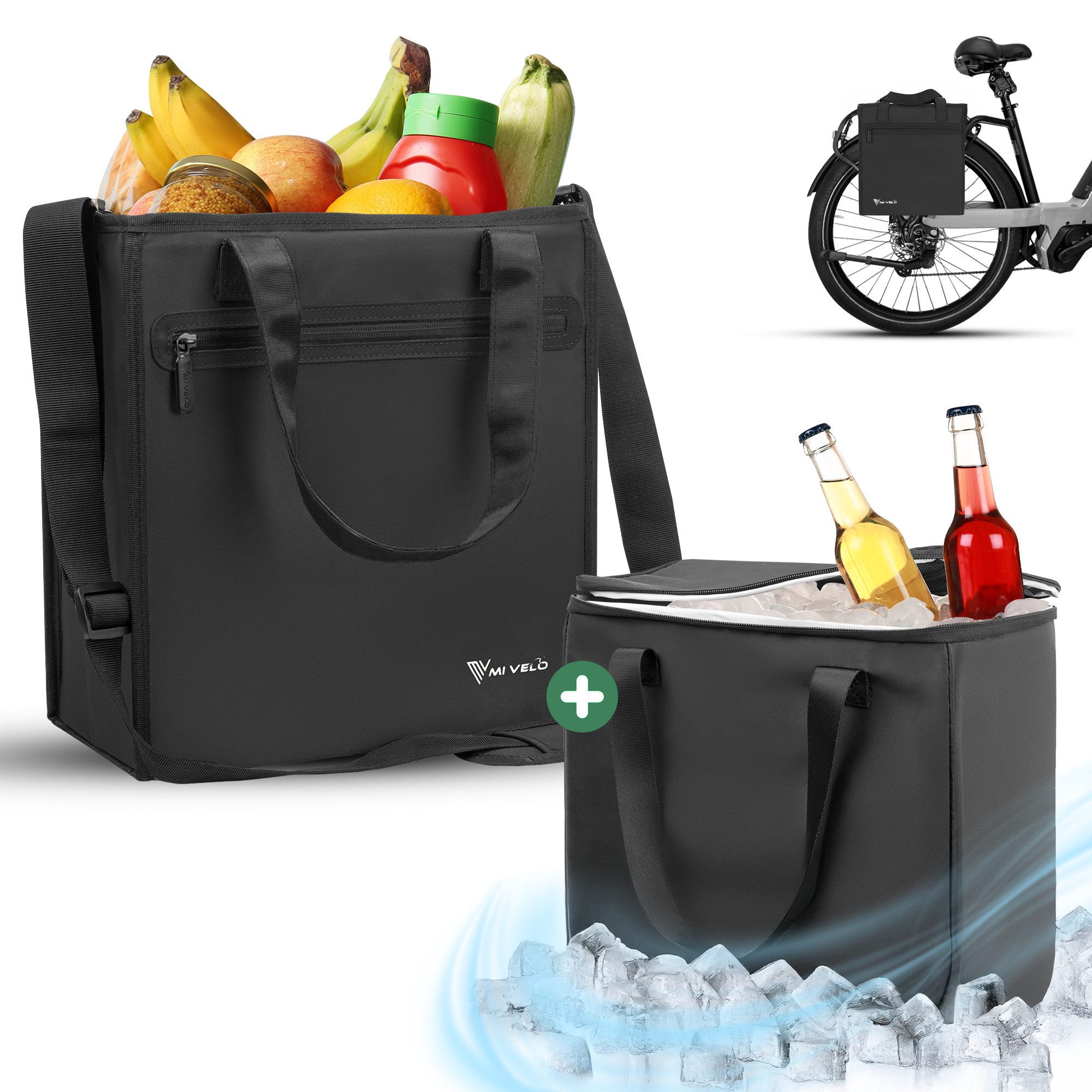 MIVELO Fahrradtasche Einkaufstasche mit Fahrradbefestigung, Shopper Gepäckträger 25L, inkl. herausnehmbarer Kühltasche