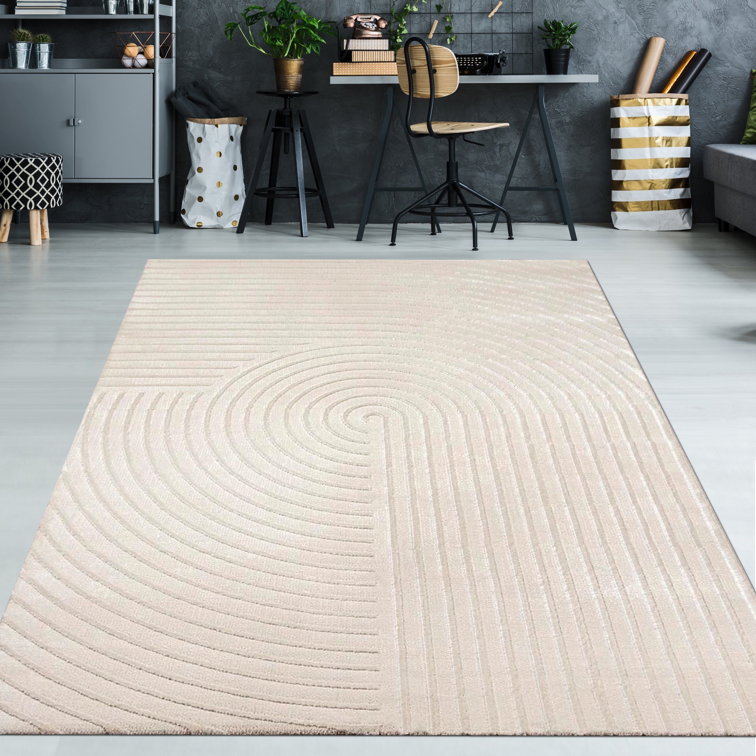 TeppichHome24 Teppich Moderner Teppich mit Bogen in Beige, rechteckig