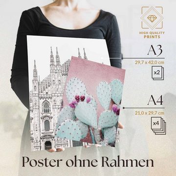 Heimlich Poster Set als Wohnzimmer Deko, Bilder DINA3 & DINA4, Italien Kolosseum Meer, Sprüche&Texte