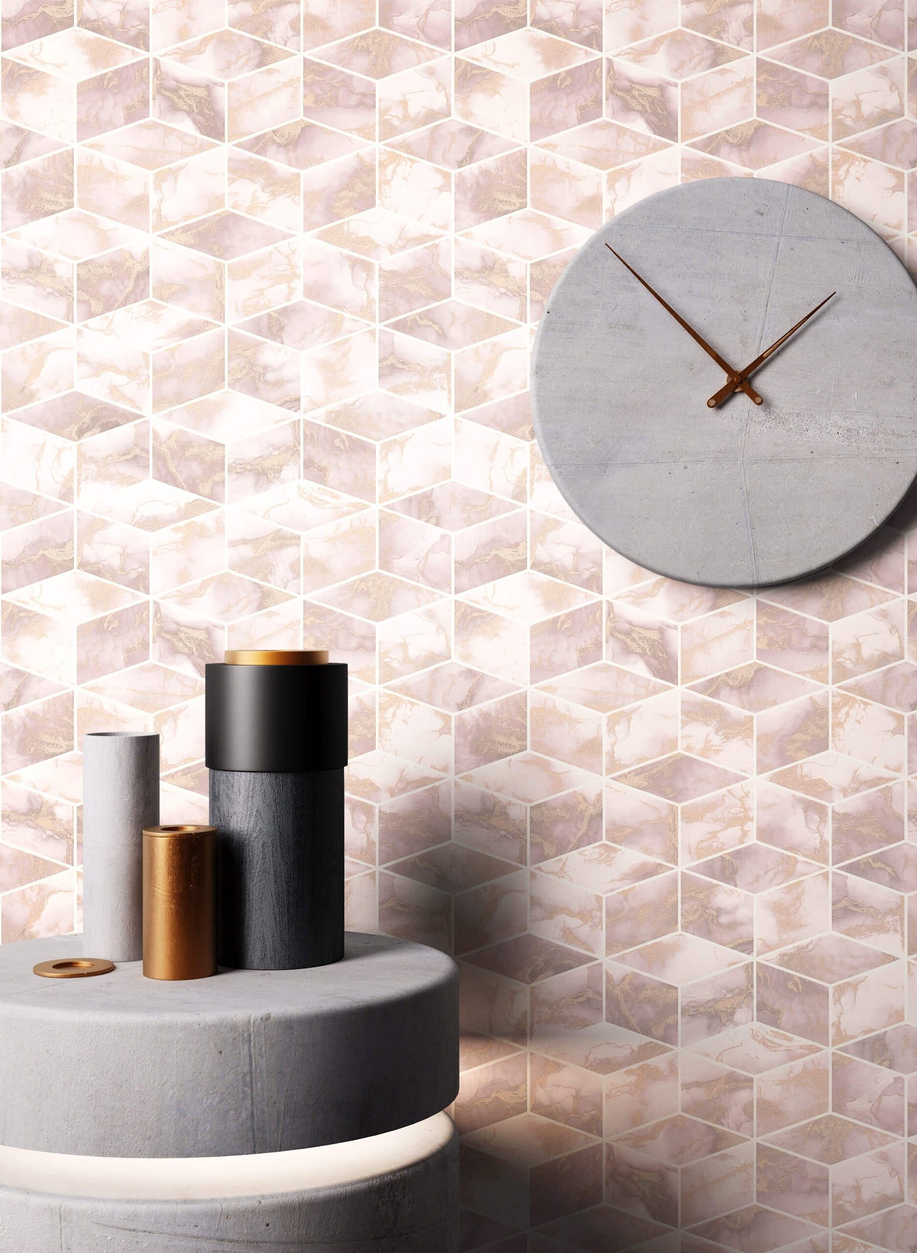 Newroom Vliestapete Kelsey Tapete Grafiktapete Würfel,Marmor,Glitzer, Rosa Tapete Grafisch Würfel - Grafiktapete Marmortapete Weiß Gold Geometrisch Glamour Marmor Glitzer für Wohnzimmer Schlafzimmer Küche, Marmortapete