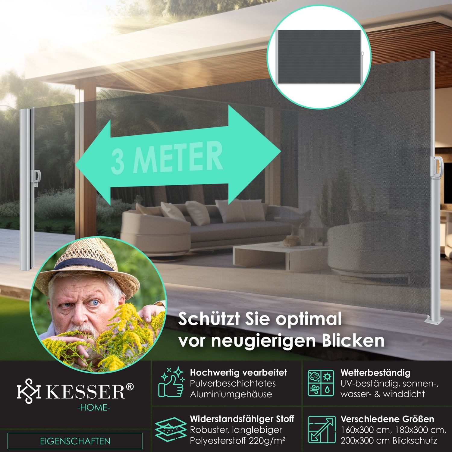 KESSER Seitenmarkise Alu-Seitenmarkise Ausziehbar & Blickdicht Garten-Sicht günstig online kaufen