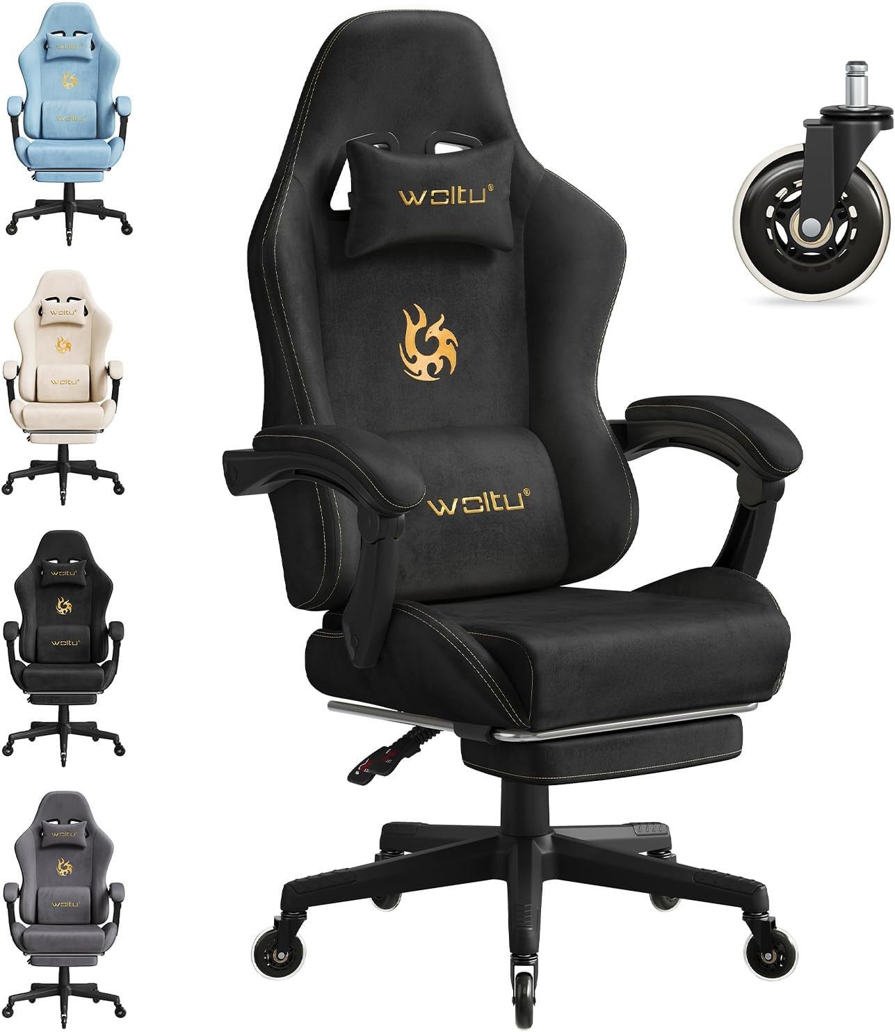 Woltu Gaming-Stuhl (1 St), Ergonomisch, mit leise Rollen, mit Verstellbarer Rückenlehne