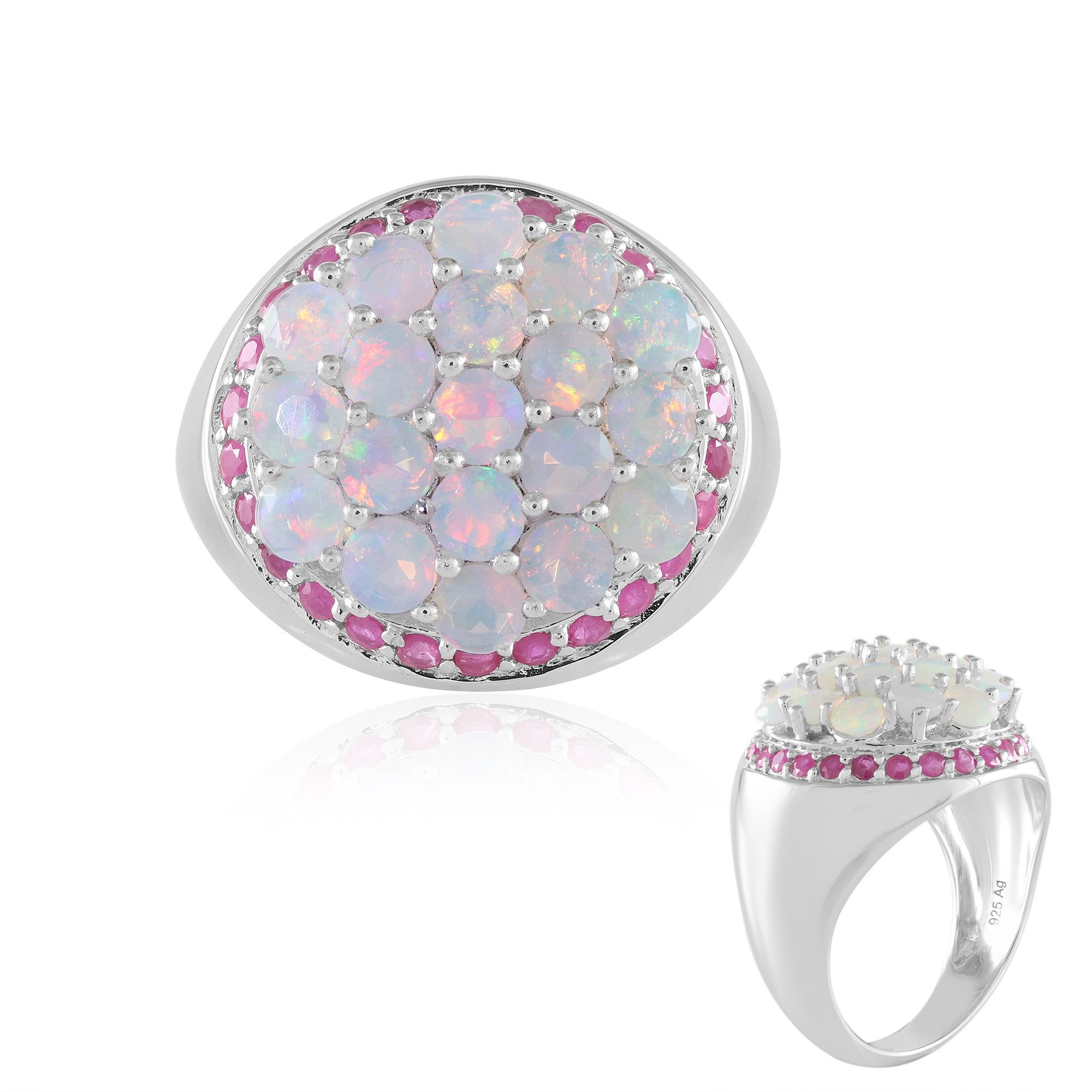 Cavill Silberring Cavill Ring Silber 925 mit äthiopischen Opalen & Rubinen, 2,89 ct (1-tlg)