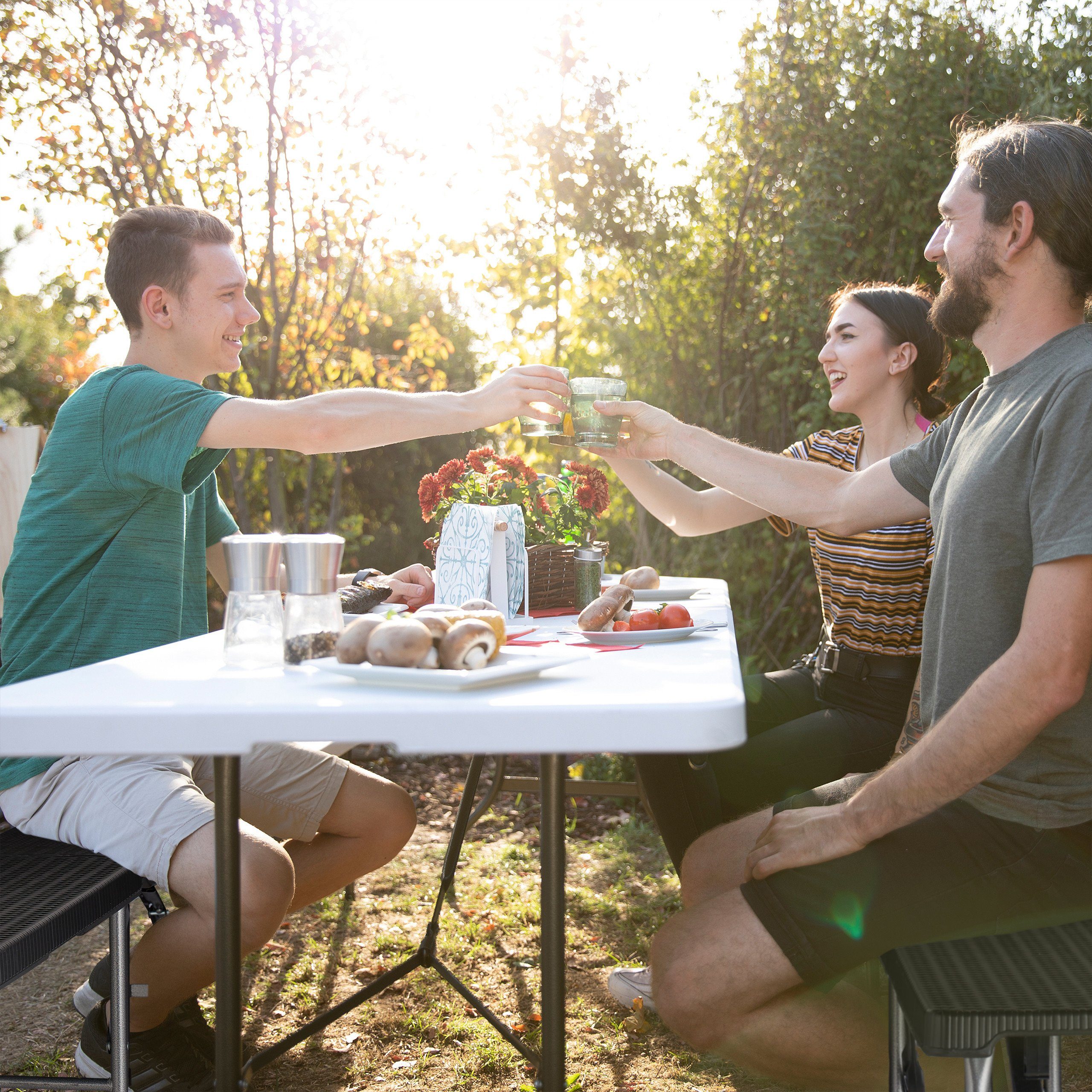 relaxdays Bierzeltgarnitur Bierbank 2er Set schwarz