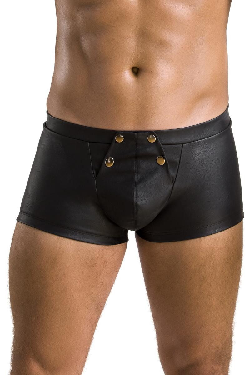 Boxershorts Schwarzer Herren Dessous Shorts aus mattem Kunstleder mit Metallknöpfe