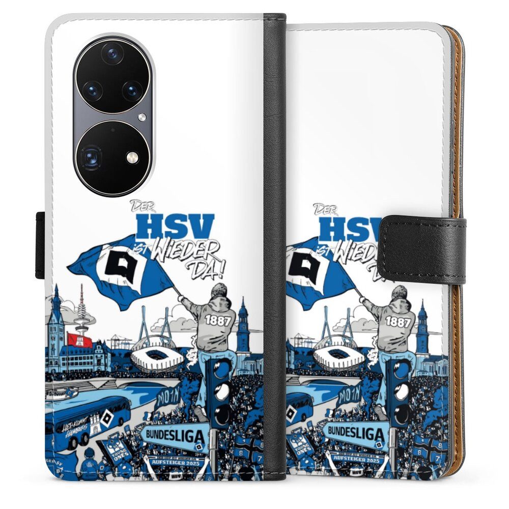 DeinDesign Handyhülle Hamburger SV Offizielles Lizenzprodukt Aufstieg, Huawei P50 Pro Hülle Flip Case Klapphülle Handytasche Leder