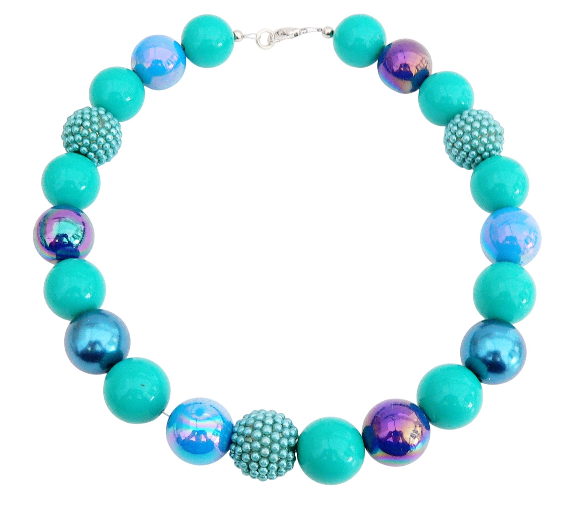 traumschmuck Statementkette 247p Halskette klobig Perlenmix 19/20mm blau grün petrol Strass (inkl Schmuckbox), handgefertigt, Made in Germany