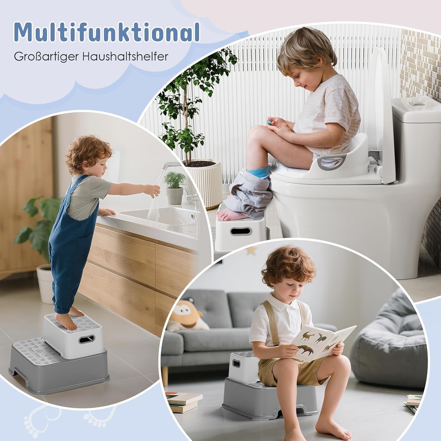 TLGREEN Toilet Trainer, Children's Toilet Seat with Step Stool, Non-Slip, (Children's Toilet Seat with 2 Steps and Stool), Children's Toilet, Toilet Seat for Children 1-8 Years