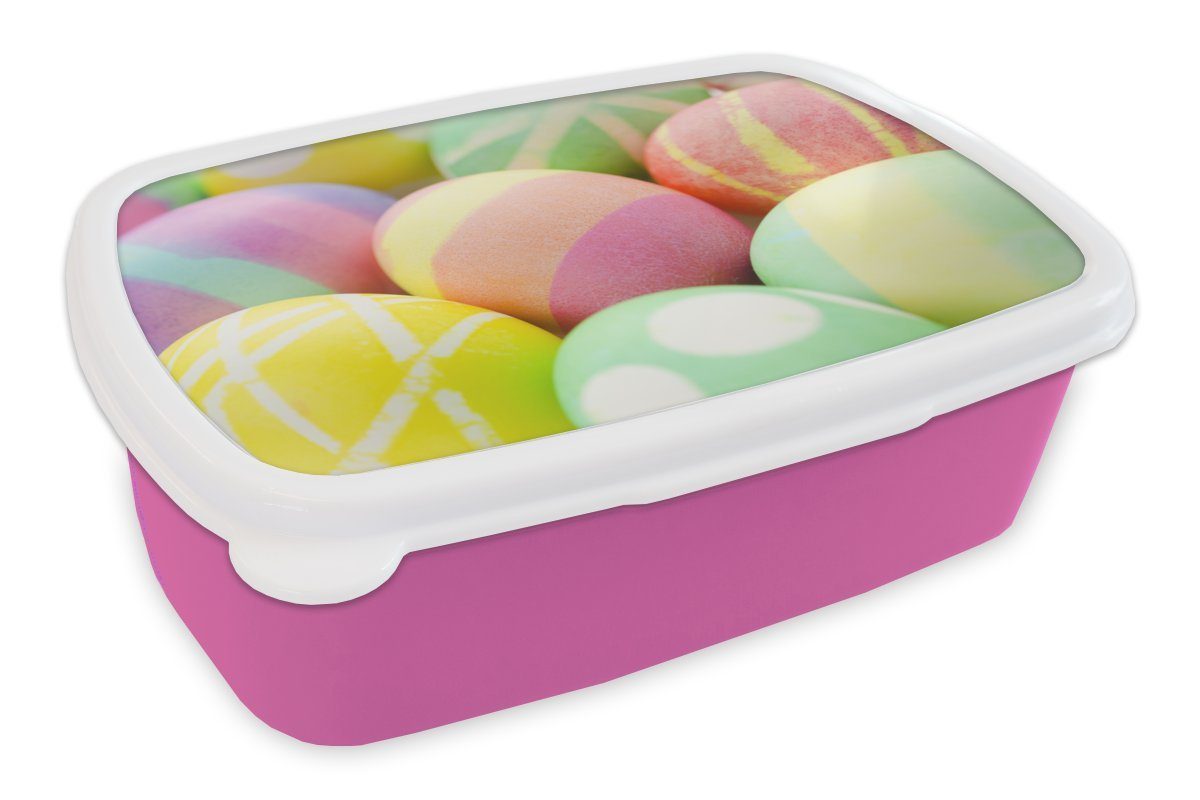 Kunststoff Nahaufnahme Snackbox, rosa Lunchbox für der Erwachsene, Eier, Ostern Kunststoff, Kinder, Brotdose MuchoWow zu bemalten Mädchen, Eine Brotbox (2-tlg),
