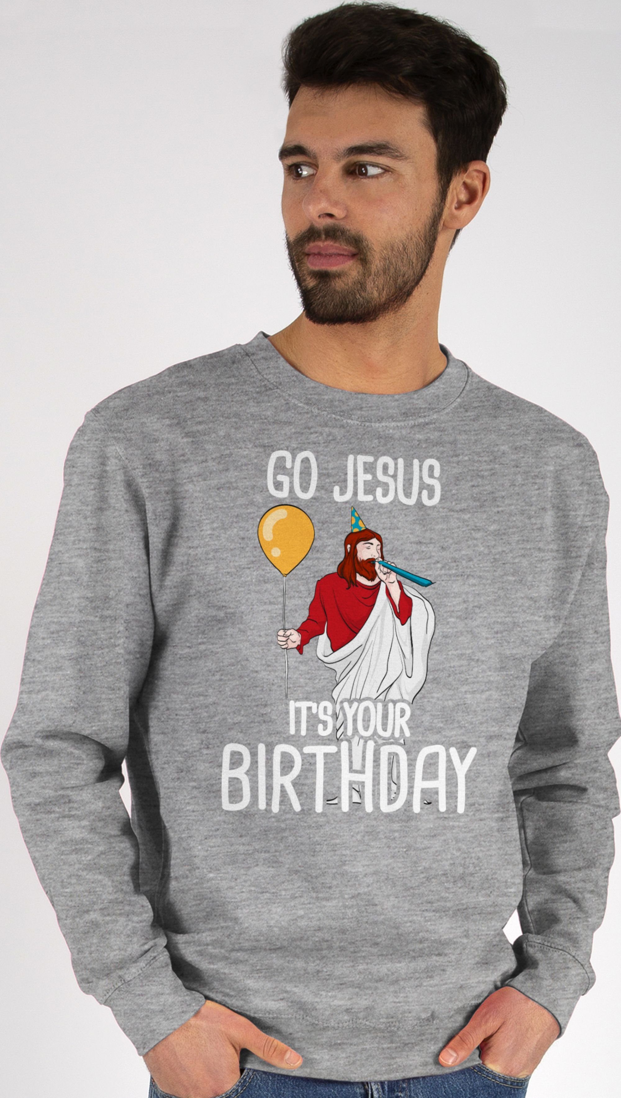 Shirtracer Sweatshirt Go Jesus it's your Birthday (1-tlg) Weihachten Kleidung 2 Grau meliert
