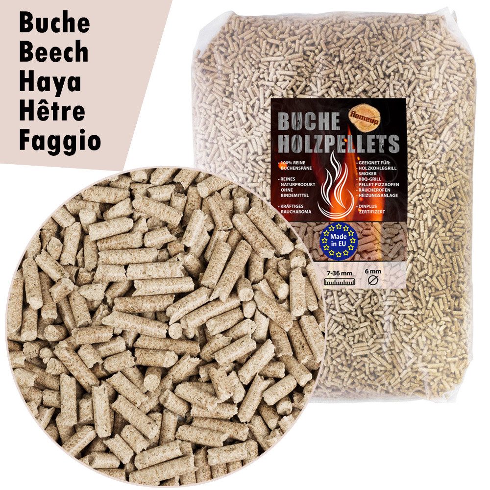 Flameup Holzpellets Buche Eiche Pellets 15 kg 30 kg Grill Smoker Pizzaofen Rauch BBQ Holz, 15 kg
