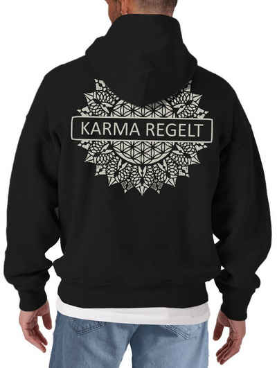 MAKAYA Kapuzenpullover mit Rückenprint Spruch Karma Mandala Hoodie Rückendruck Backprint Sweatshirt Pulli