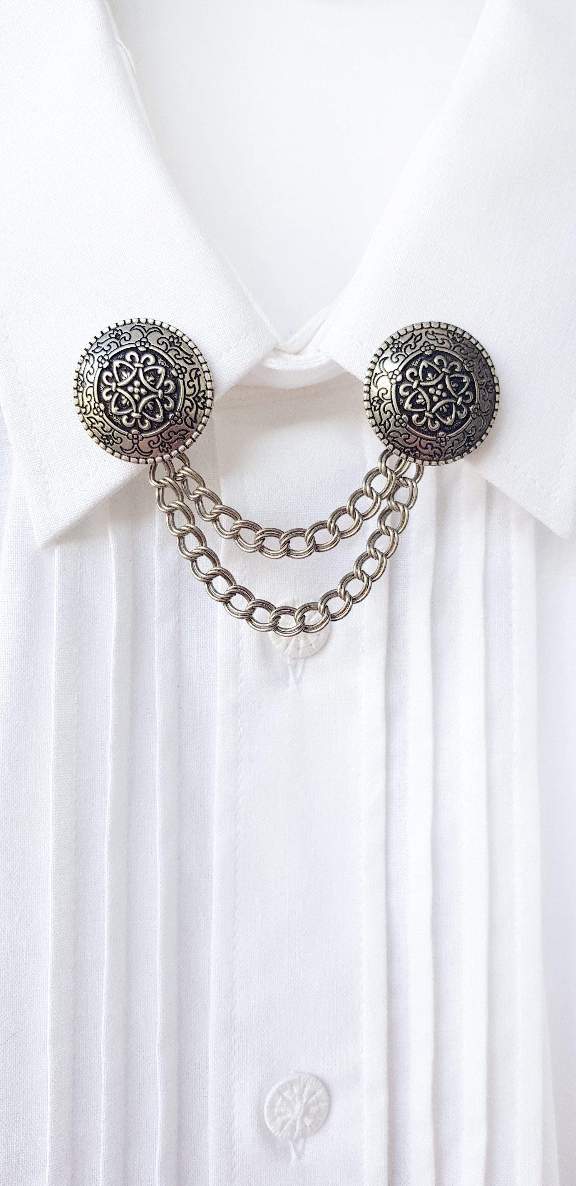 Moschen-Bayern Krawatte Kragenspange Trachtenkrawatte Herren Kragenschmuck Trachtenspange Metall 100% Messing - Farbe Altsilber