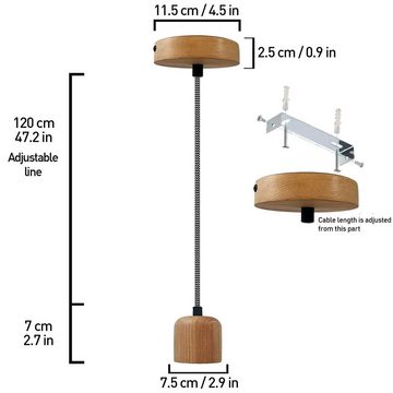 Bamyum Pendelleuchte Bamyum Erdy Pendelleuchte aus Holz Textilkabel Metall E27 Modern Lampe, ohne Leuchtmittel