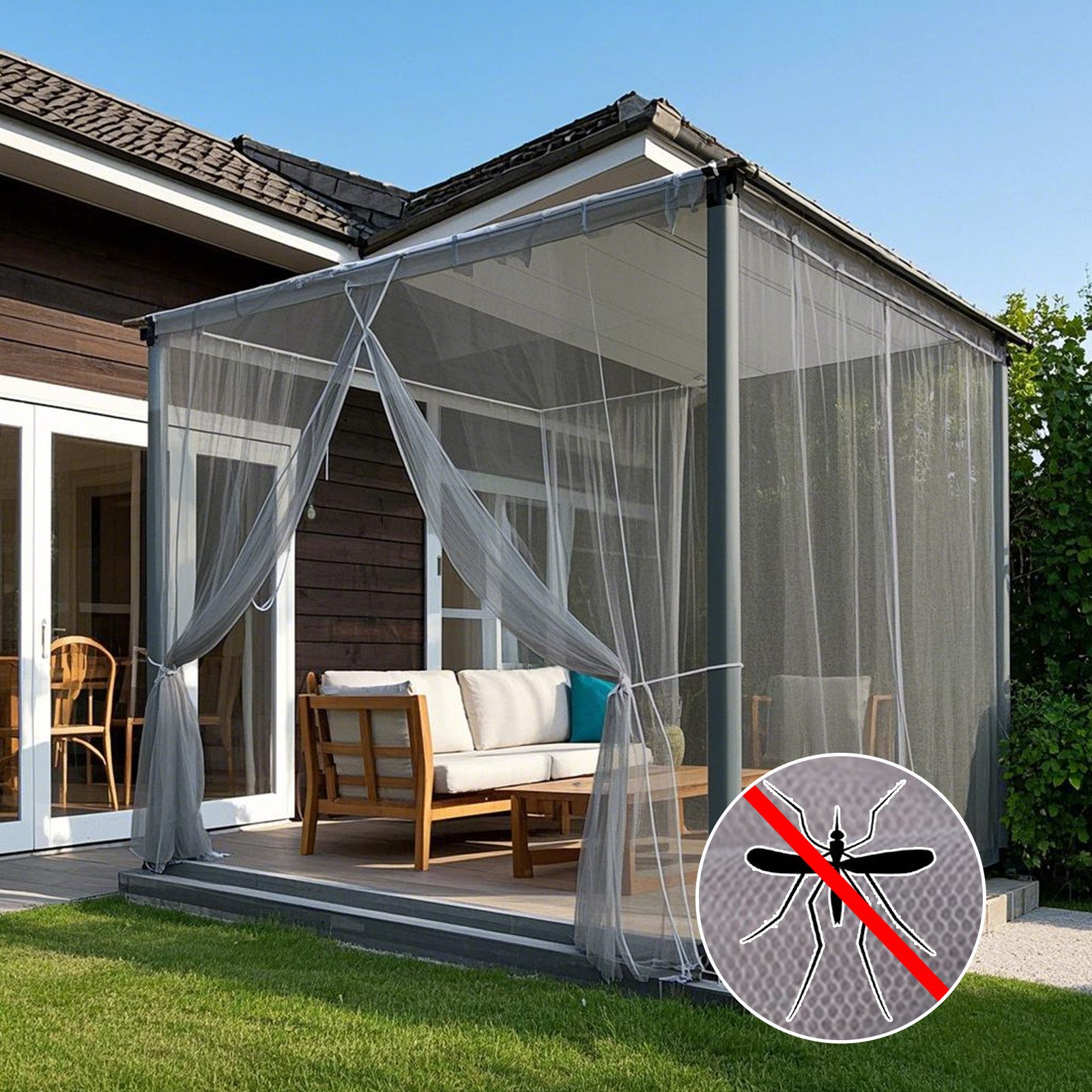 BTTO V&G Insektenschutz-Vorhang Moskitonetz Insektenschutz Pavillon Fliegennetz Fliegengitter, DIY, (1-St), Taschenstange,Outdoor-Vorhang,Insektenschutz-Vorhang,Terrassennetz von BTTO V&G
