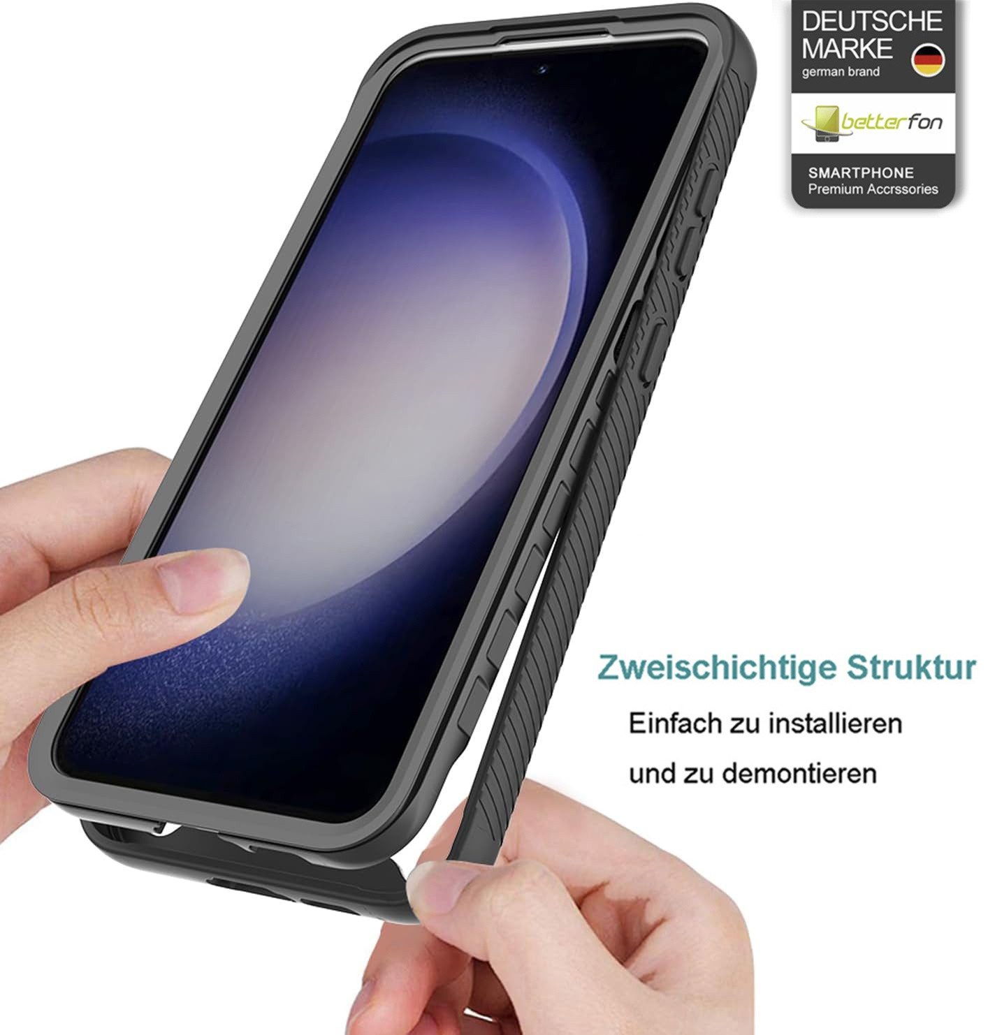 betterfon Handyhülle für Samsung Galaxy 360° Rundumschutz Displayschutz mit Fingerprint, TPU-Schutzhülle mit Displayschutz, Kamerarand & perfektem Sitz