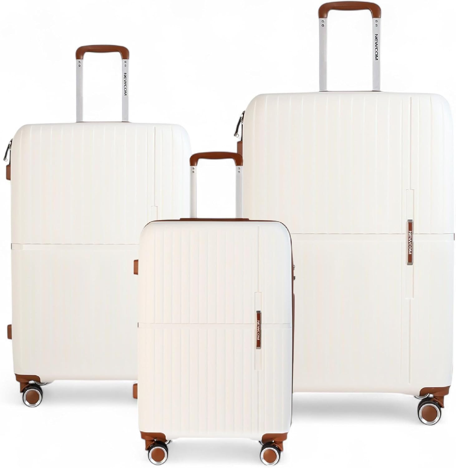 NEWCOM Hartschalen-Trolley Hartschalen-Koffer SET (M, L,XL) aus PP-Polypropylen, Reisekoffer Set, 4 Rollen, 360° drehbar, 3 tilg-set Koffer (55cm/64cm/73cm), Weiß, Zahlenschloss