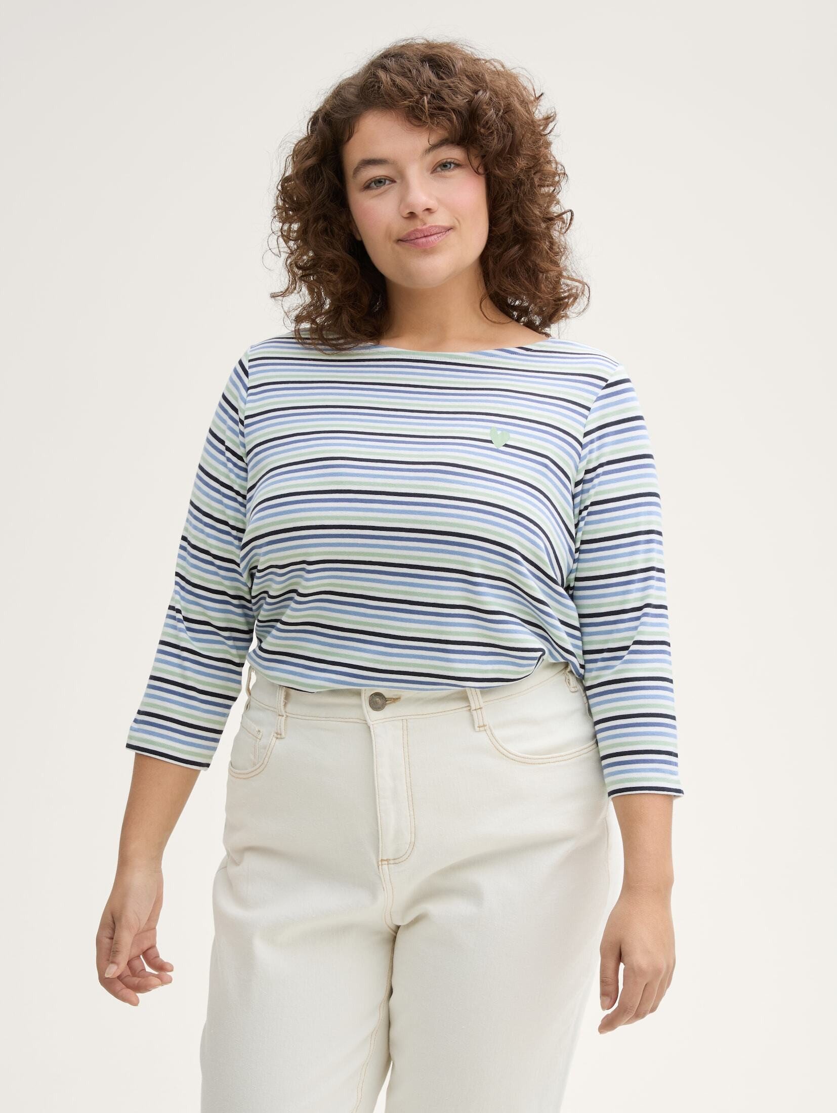 3/4-Arm-Shirt Plus Size - Langarmshirt mit Streifenmuster