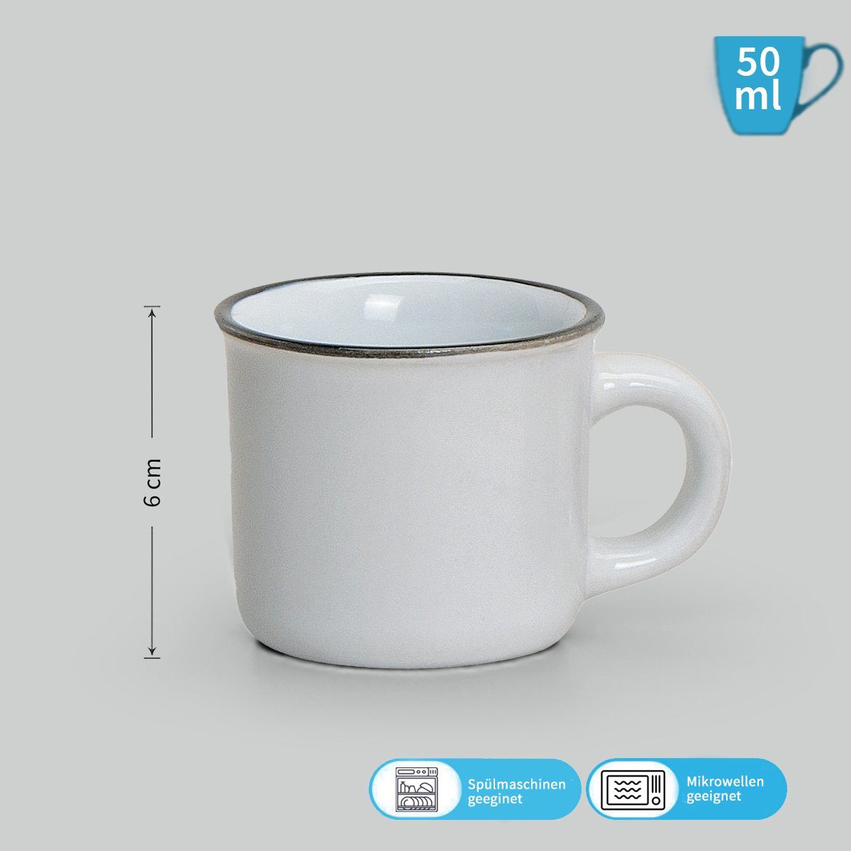 matches21 HOME & HOBBY Tasse Moderne Keramik Espresso-Tassen 6er Set weiß beige grau 50 ml, 6-tlg., Keramik, Kleine dickwandige Vintage Henkel Kaffee-Tassen ohne Untertassen