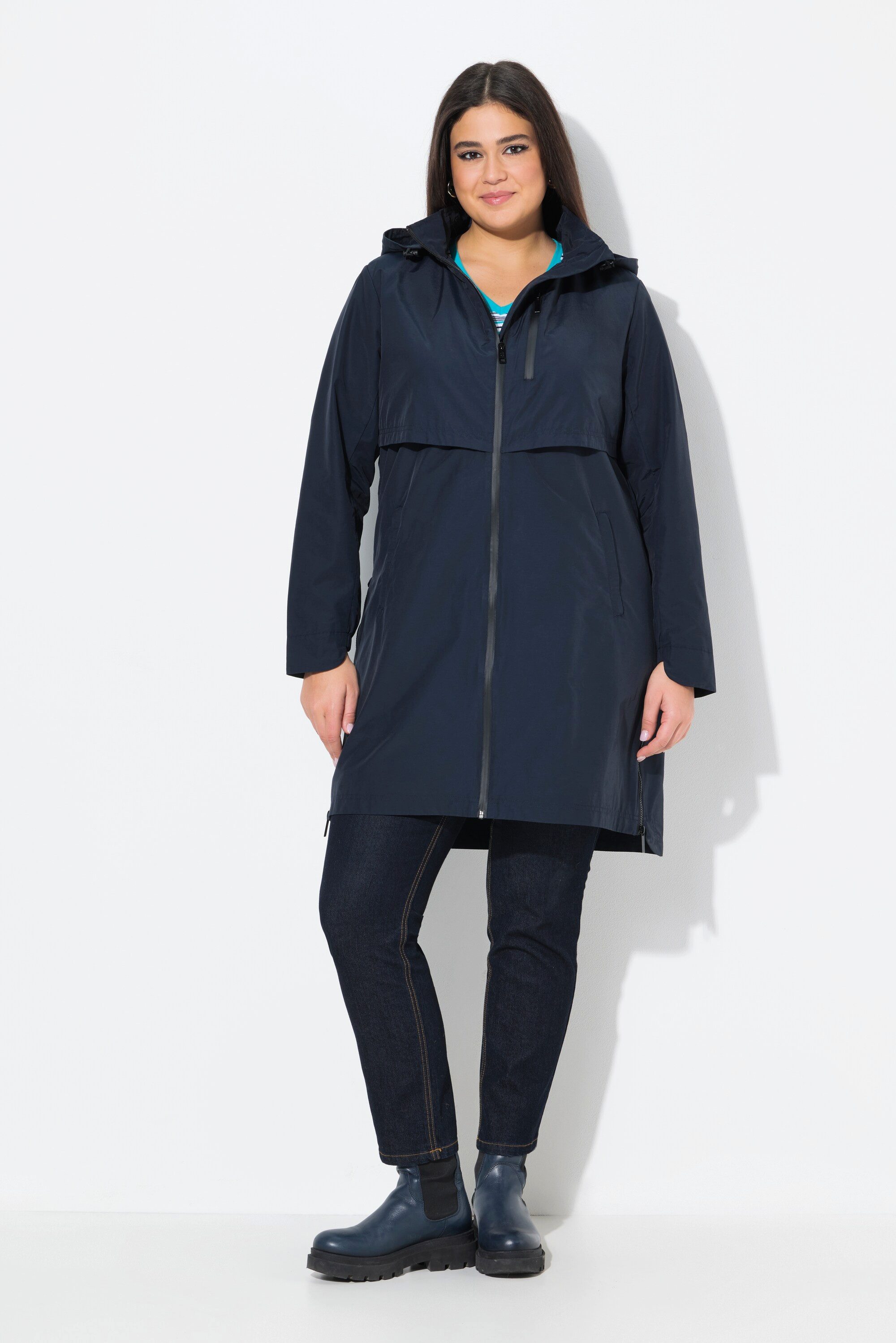 Ulla Popken Funktionsjacke Parka Zipper-Seitenschlitze Kapuze günstig online kaufen