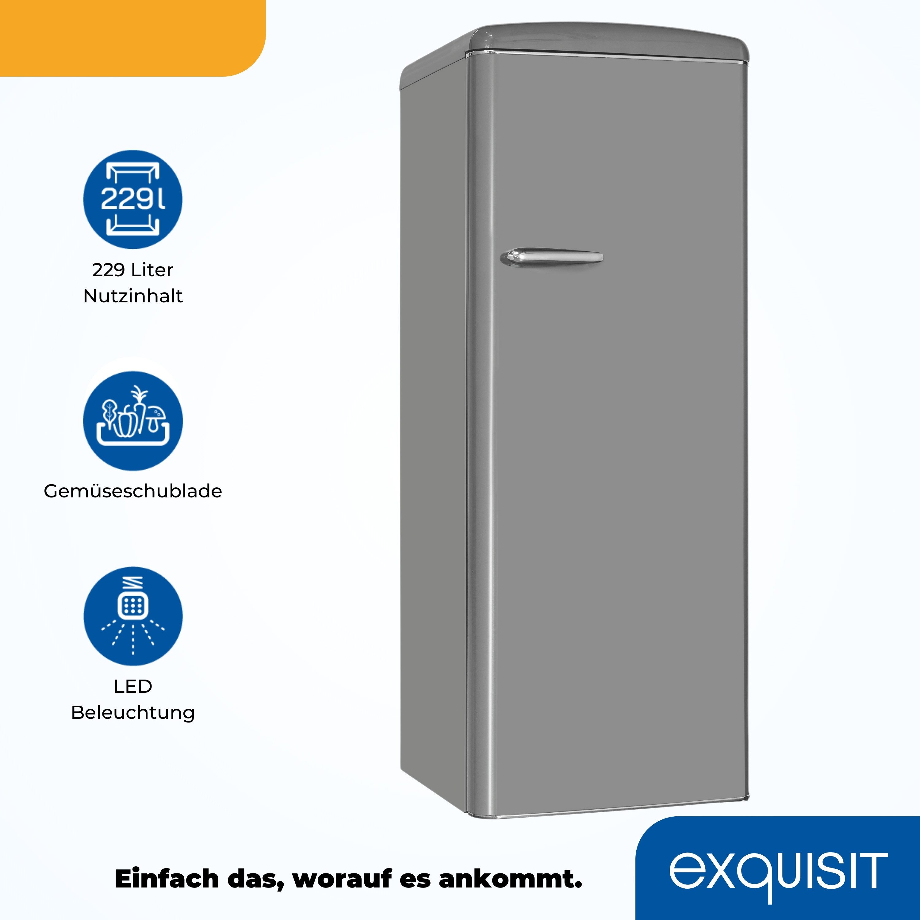 exquisit Kühlschrank RKS325-V-H-161E grau, 146.5 cm hoch, 54.5 cm breit, 5 Glasablagen, 4 Türablagen, manuelle Temperaturregelung